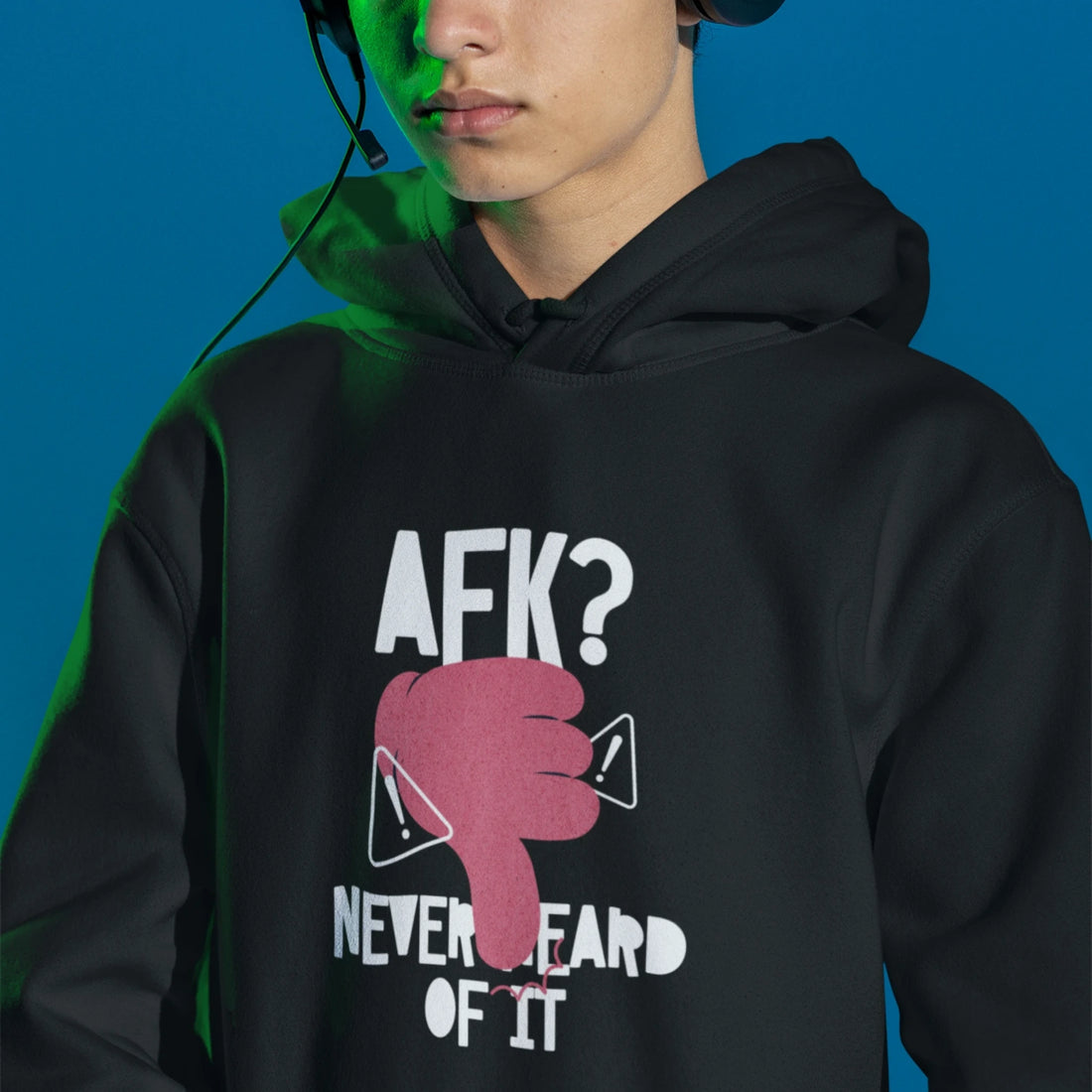 Schwarzer Herren Hoodie mit AFK Never Heard Of It Print im Gamer Humor Design mit Controller Grafik