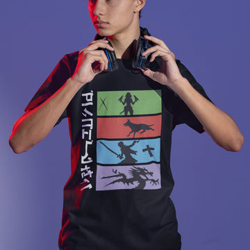 Anime Shirt - Hunter Shirt Farbe schwarz getragen von maennliches model 