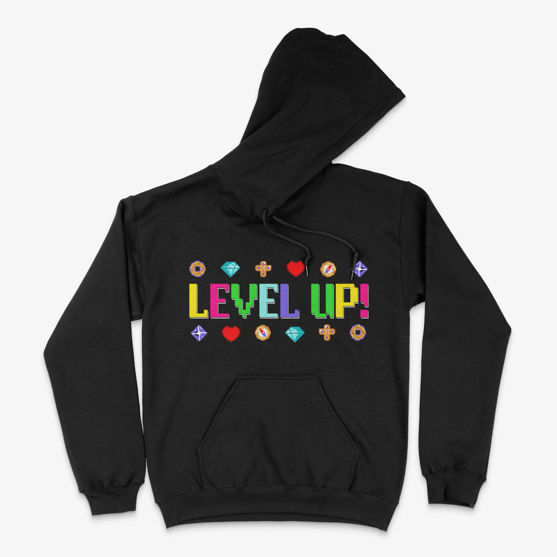 Bunter Gamer Hoodie - Level Up! Hoodie in Farbe schwarz  
