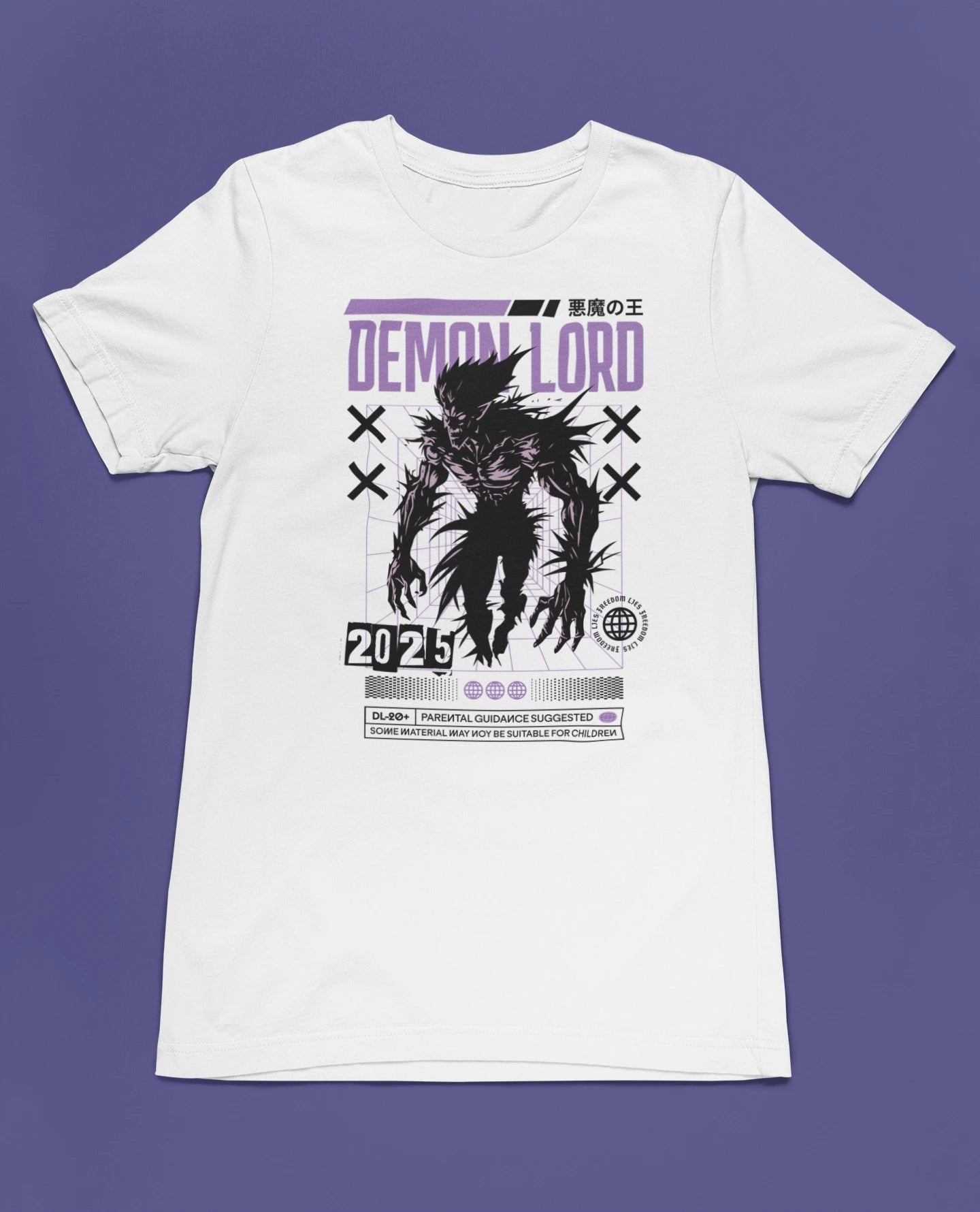 Demon Lord | Dark Fantasy T-Shirt für Gamer & Retro-Fans – weiss T-Shirt als flatlay-Mockup, modernes Gaming-Design und hochwertiges Produktfoto.