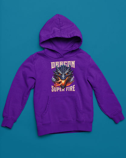 Dragon Super Fire | Epischer Feuerdrachen Hoodie – lila Hoodie als flatlay-Mockup, modernes Gaming-Design und hochwertiges Produktfoto.