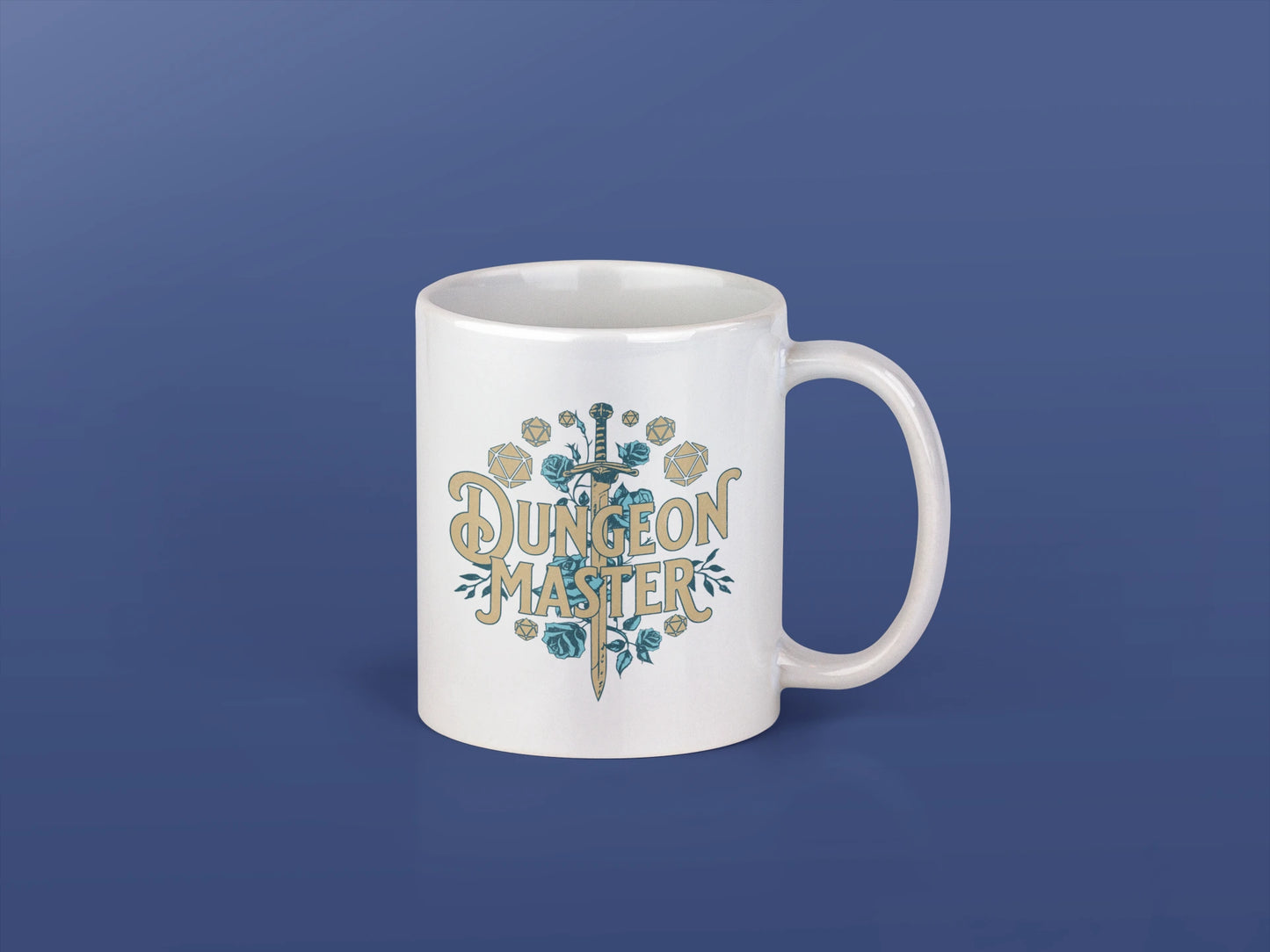 Dungeon Master – Keramiktasse (325 ml) – 325 ml Keramiktasse als Flatlay Mockup, hochwertiges Gaming- & Nerd-Design Produktfoto.