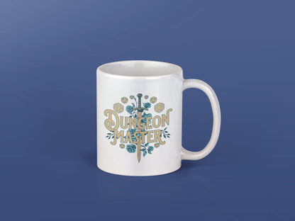 Dungeon Master – Keramiktasse (325 ml) – 325 ml Keramiktasse als Flatlay Mockup, hochwertiges Gaming- & Nerd-Design Produktfoto.