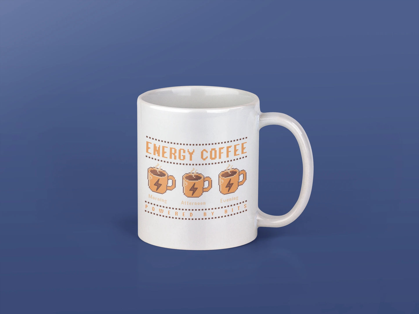 Energy Coffee – Keramiktasse (325 ml) – 325 ml Keramiktasse als Flatlay Mockup, hochwertiges Gaming- & Nerd-Design Produktfoto.