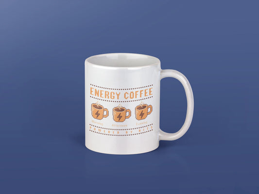 Energy Coffee – Keramiktasse (325 ml) – 325 ml Keramiktasse als Flatlay Mockup, hochwertiges Gaming- & Nerd-Design Produktfoto.
