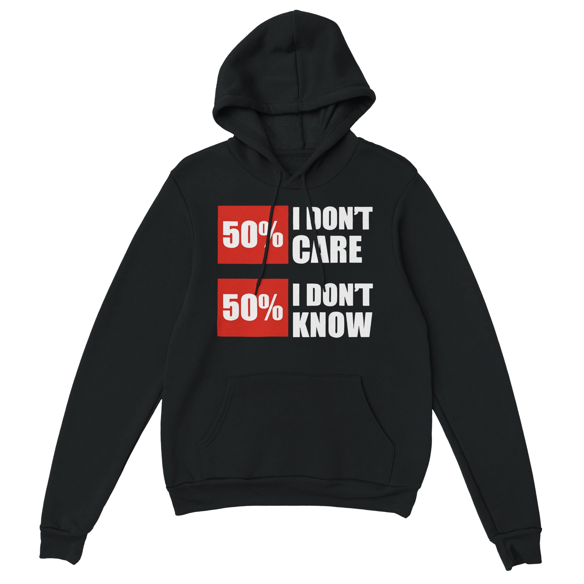Gamer Hoodie - 50% I Don’t Care schwarz – Gaming Hoodie Flatlay mit 50% I Don’t Care Print