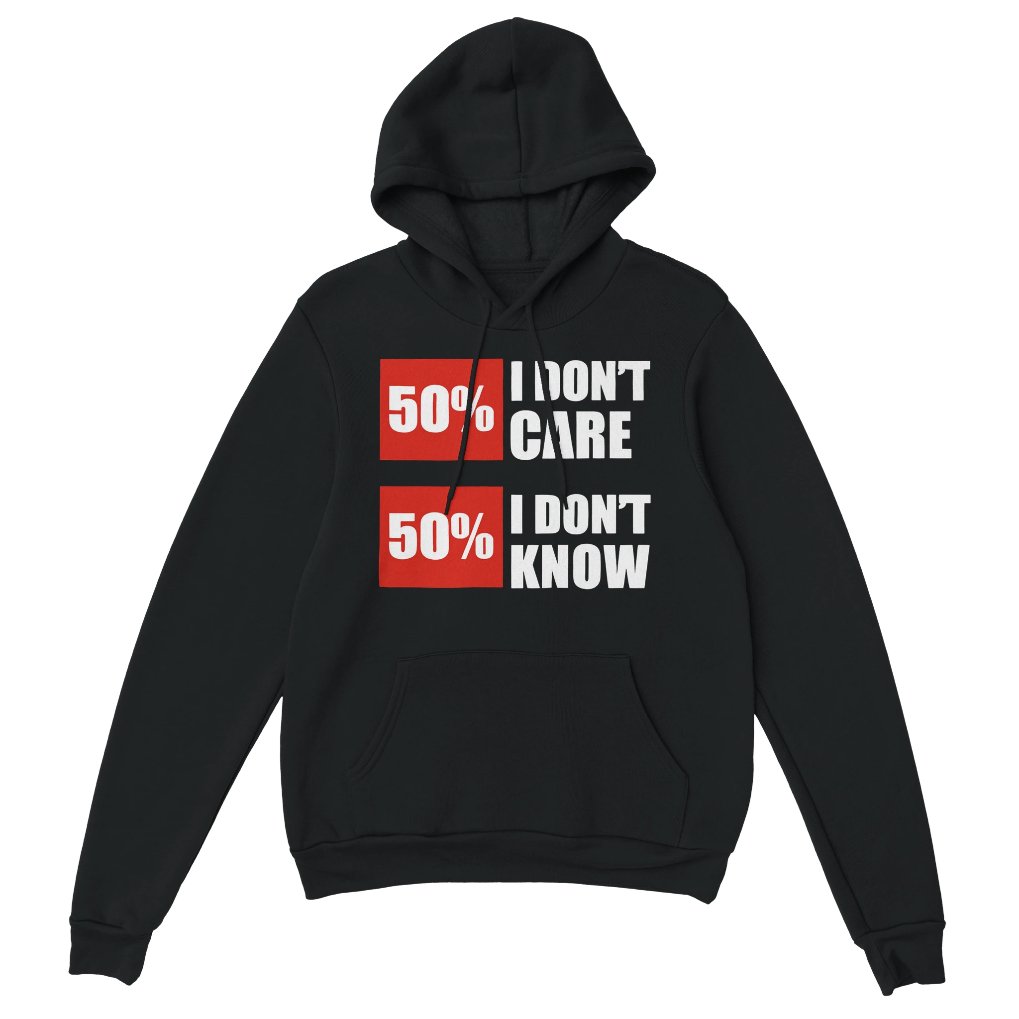 Gamer Hoodie - 50% I Don’t Care schwarz – Gaming Hoodie Flatlay mit 50% I Don’t Care Print