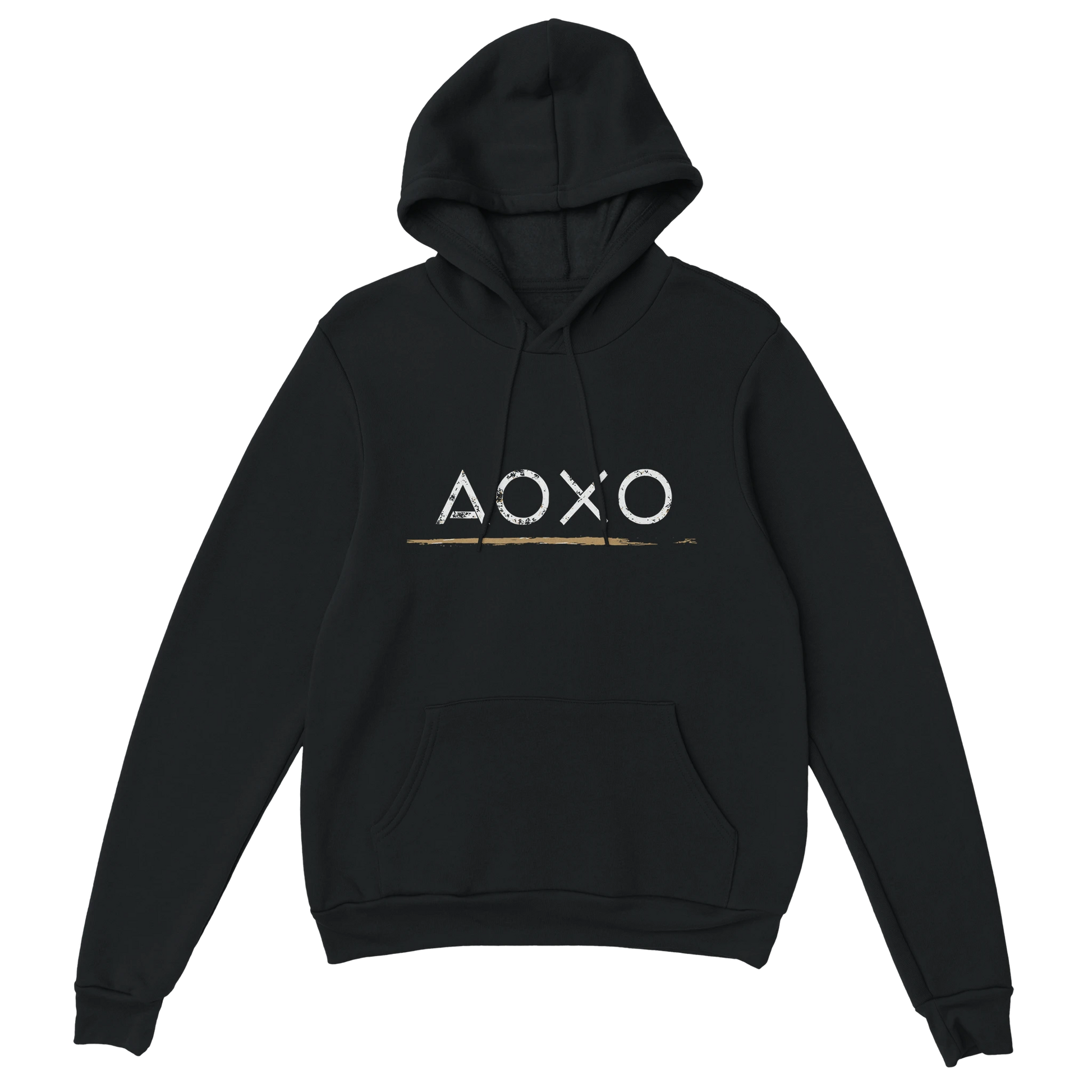 Gamer Hoodie - AOXO schwarz – Gaming Hoodie Flatlay mit AOXO Print