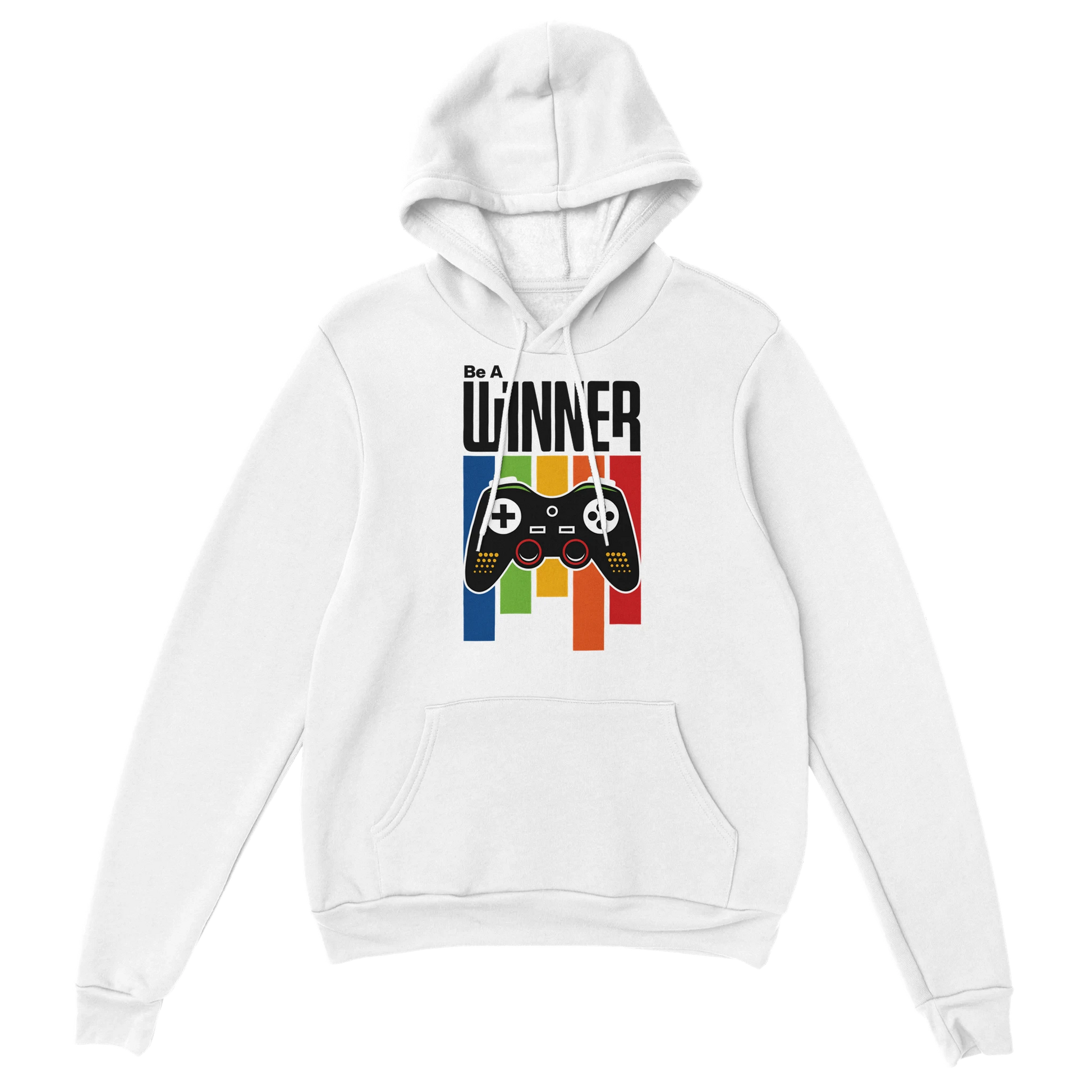 Gamer Hoodie - Be A Winner weiss – Gaming Hoodie Flatlay mit Be A Winner Print