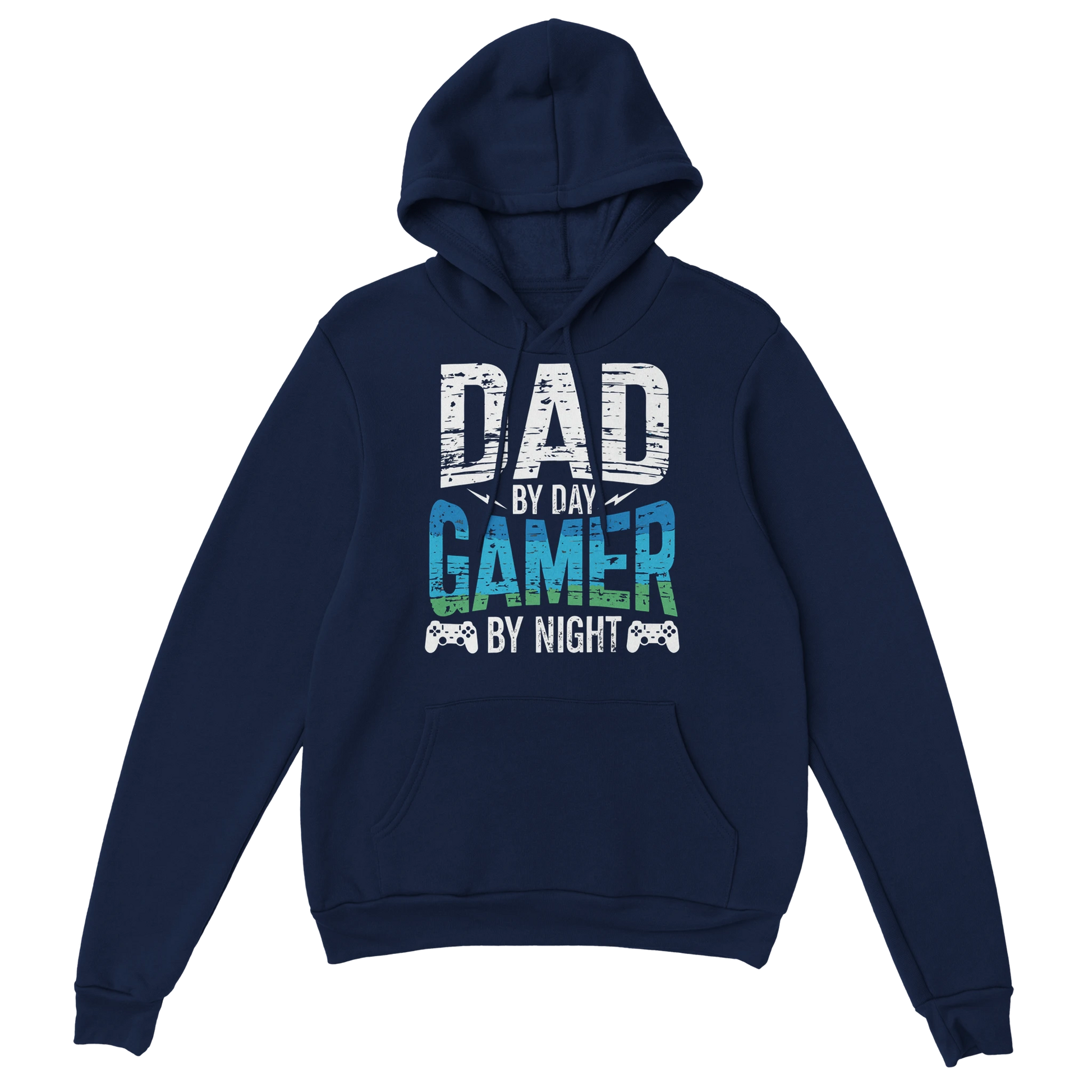 Gamer Hoodie - Dad By Day Gamer By Night marine – Gaming Hoodie Flatlay mit Dad By Day Gamer By Night Print