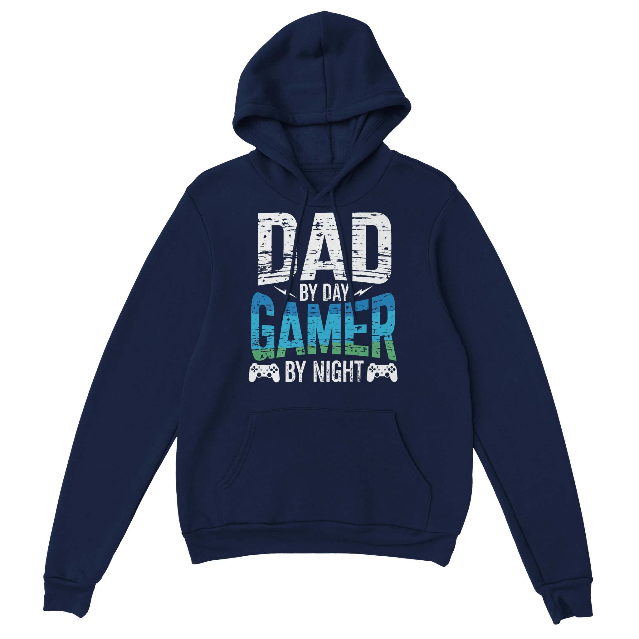 Gamer Hoodie - Dad By Day Gamer By Night marine – Gaming Hoodie Flatlay mit Dad By Day Gamer By Night Print
