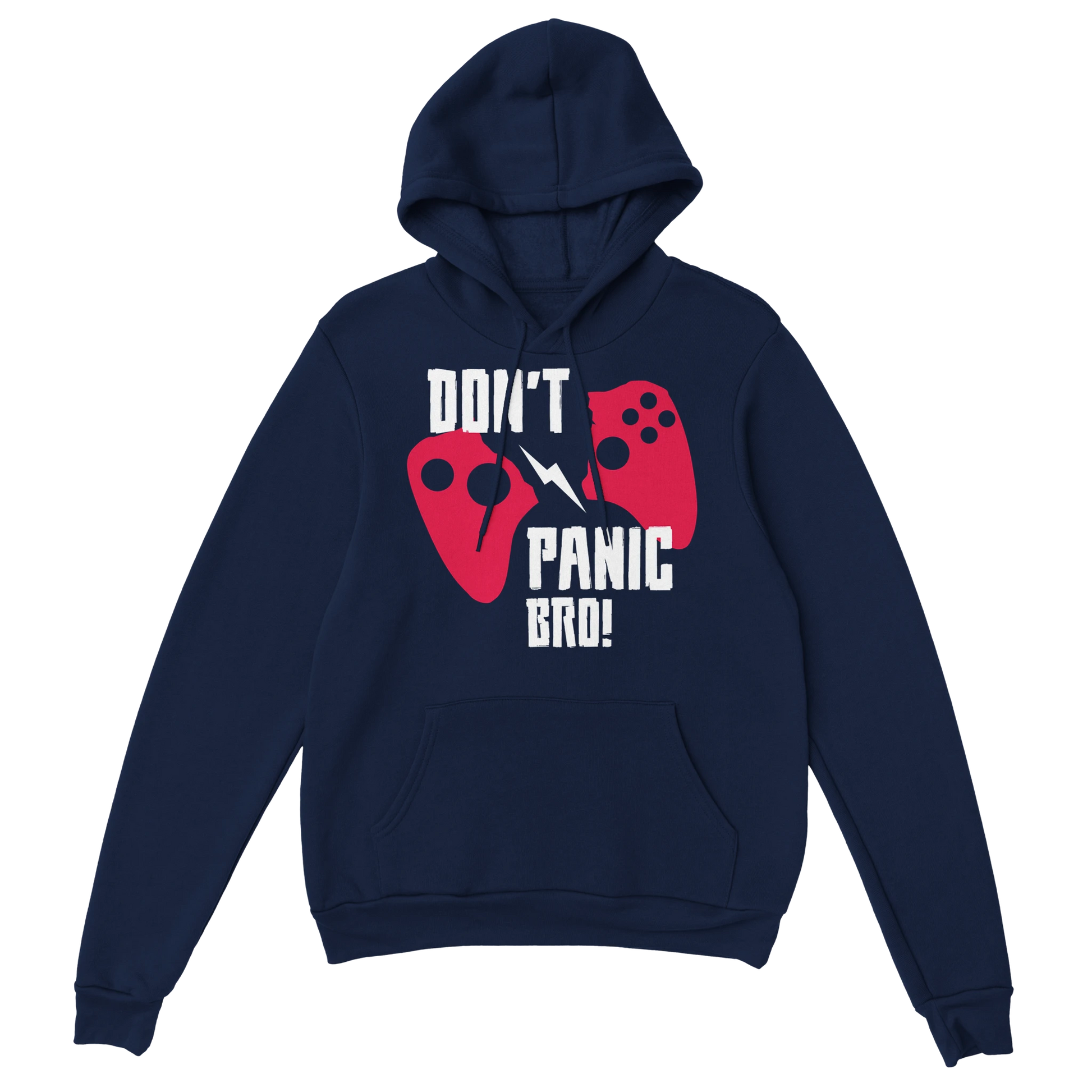 Gamer Hoodie - Don’t Panic Bro marine – Gaming Hoodie Flatlay mit Don’t Panic Bro Print