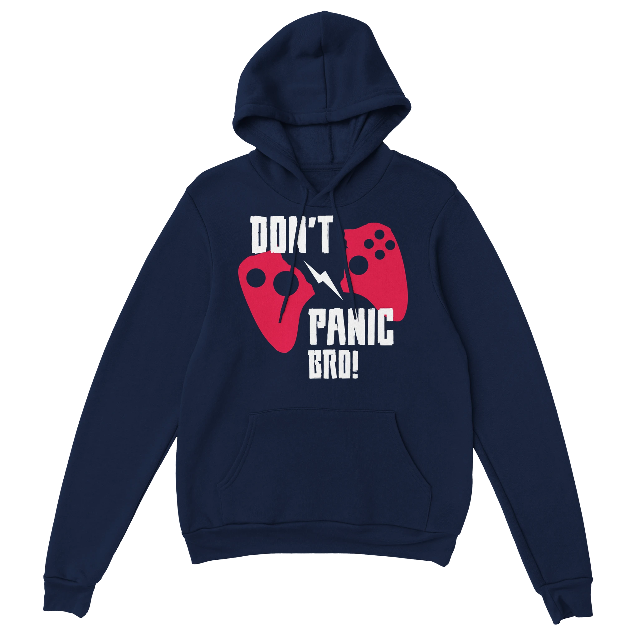 Gamer Hoodie - Don’t Panic Bro marine – Gaming Hoodie Flatlay mit Don’t Panic Bro Print