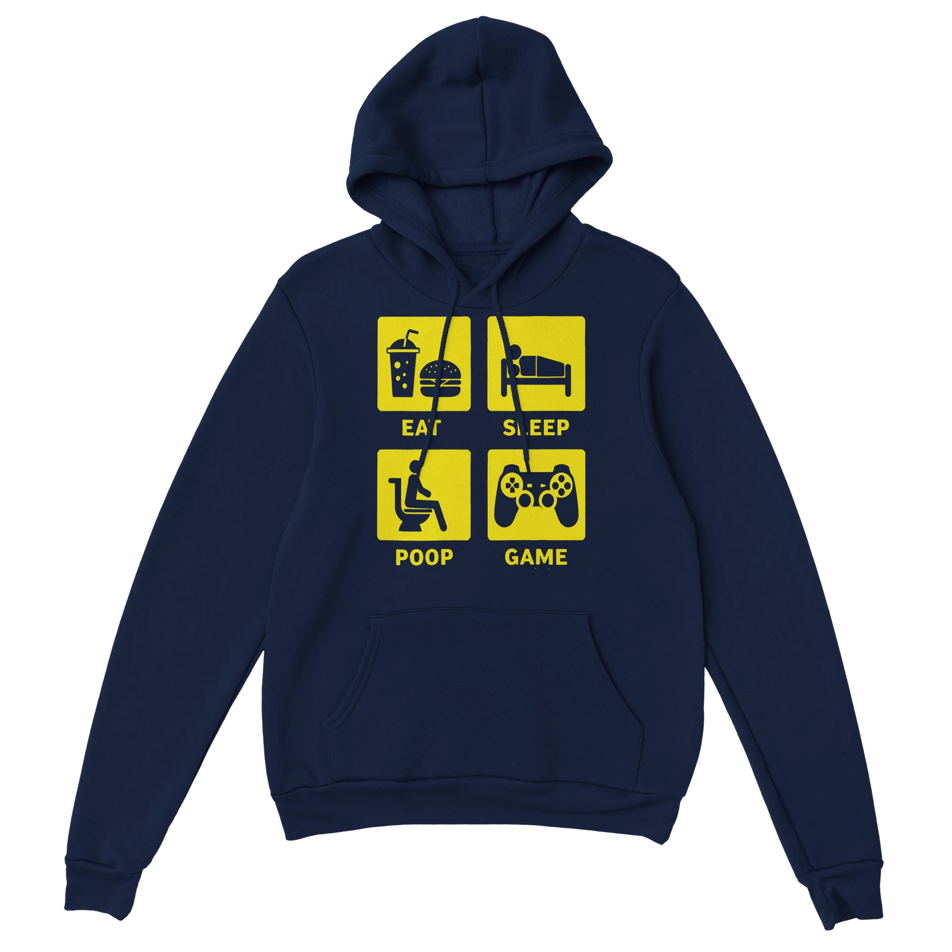 Gamer Hoodie - Eat Sleep Poop Game marine – Gaming Hoodie Flatlay mit Eat Sleep Poop Game Print