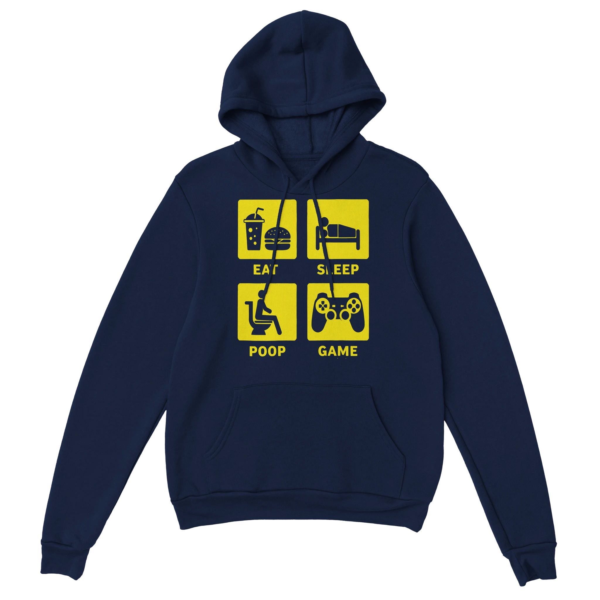 Gamer Hoodie - Eat Sleep Poop Game marine – Gaming Hoodie Flatlay mit Eat Sleep Poop Game Print