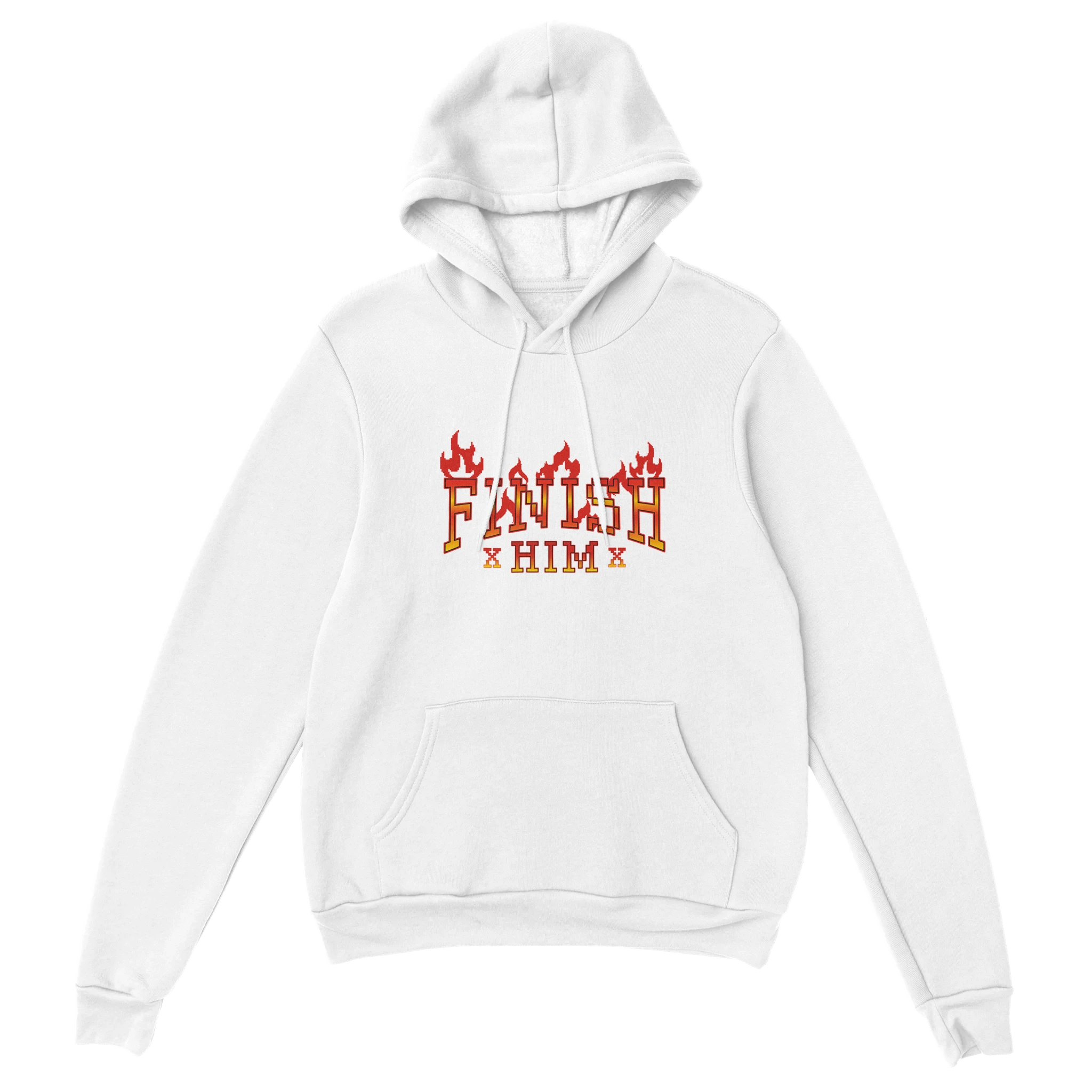 Gamer Hoodie - Finish Him weiss – Gaming Hoodie Flatlay mit Finish Him Print