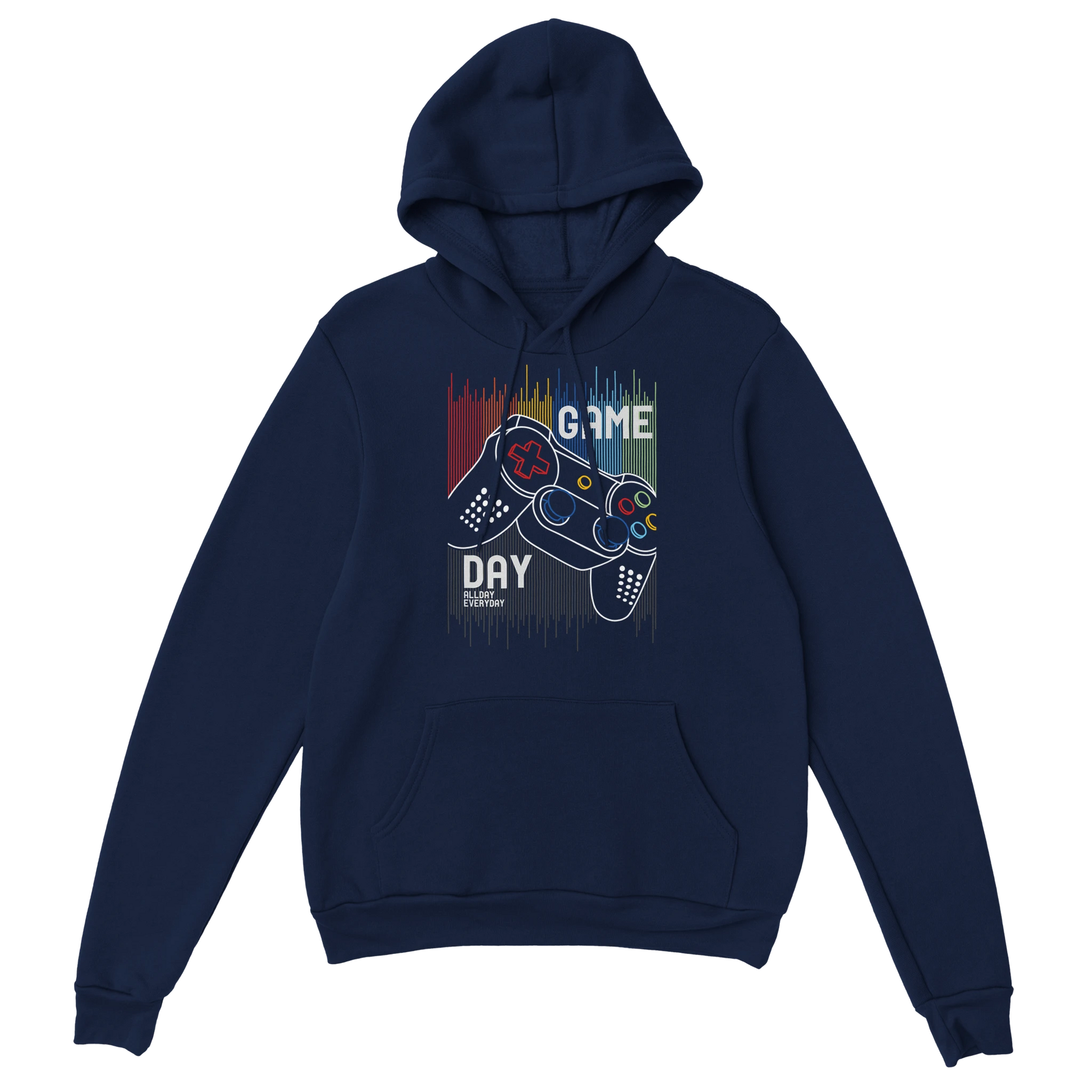 Gamer Hoodie - Game Day All Day marine – Gaming Hoodie Flatlay mit Game Day All Day Print