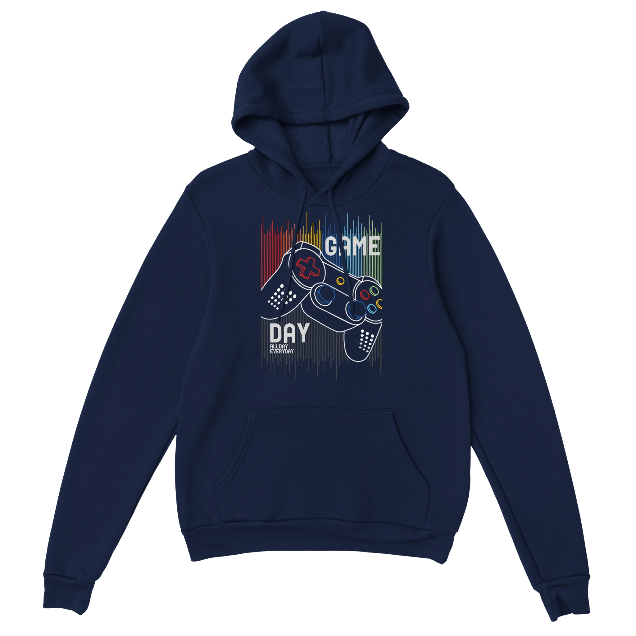 Gamer Hoodie - Game Day All Day marine – Gaming Hoodie Flatlay mit Game Day All Day Print