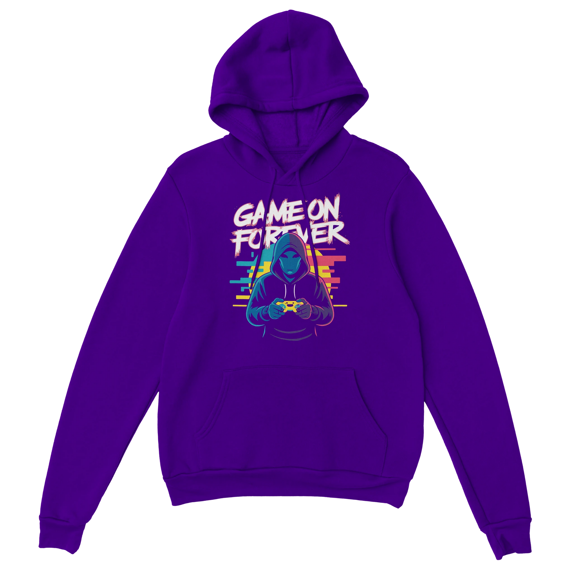 Gamer Hoodie - Game On Forever lila – Gaming Hoodie Flatlay mit Game On Forever Print