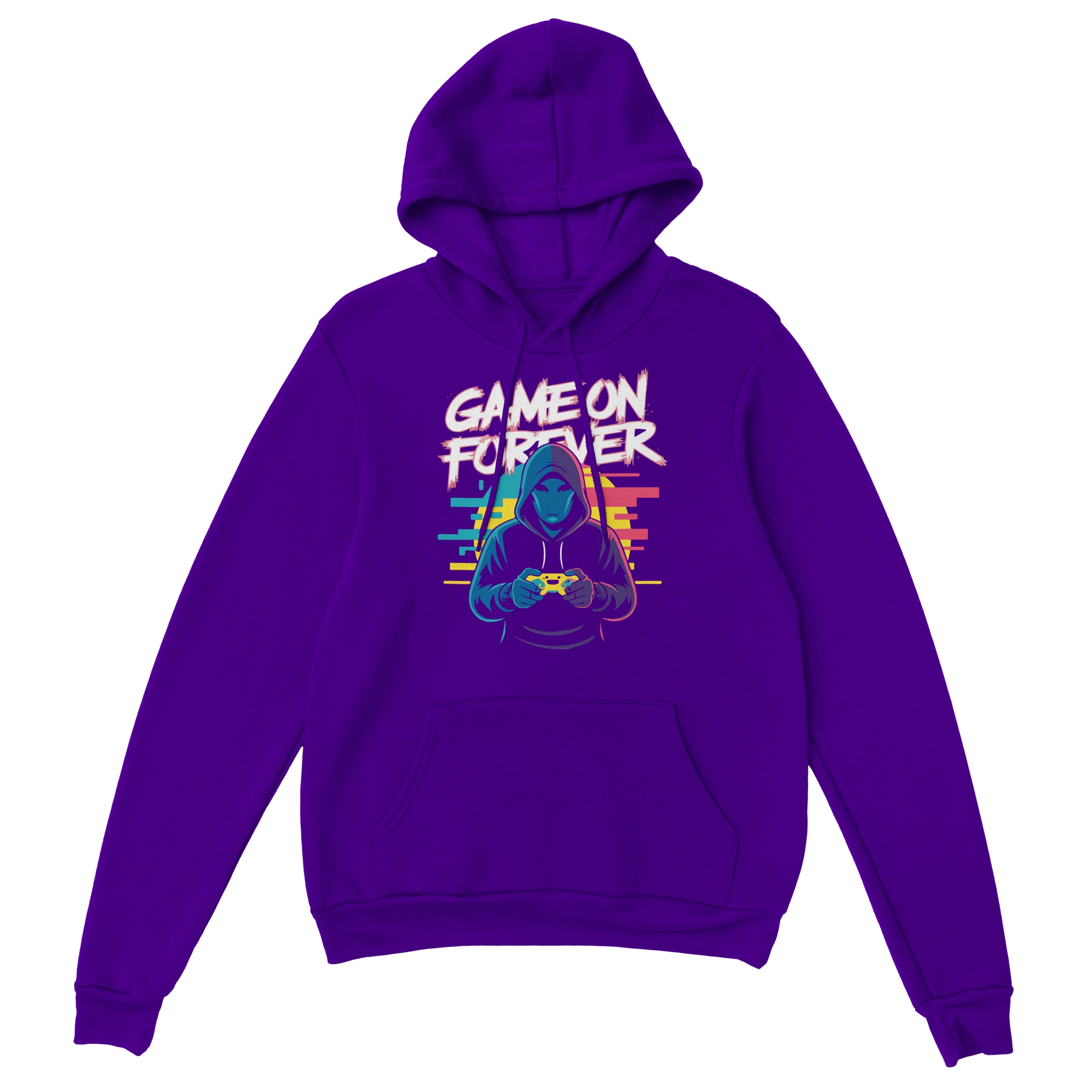 Gamer Hoodie - Game On Forever lila – Gaming Hoodie Flatlay mit Game On Forever Print