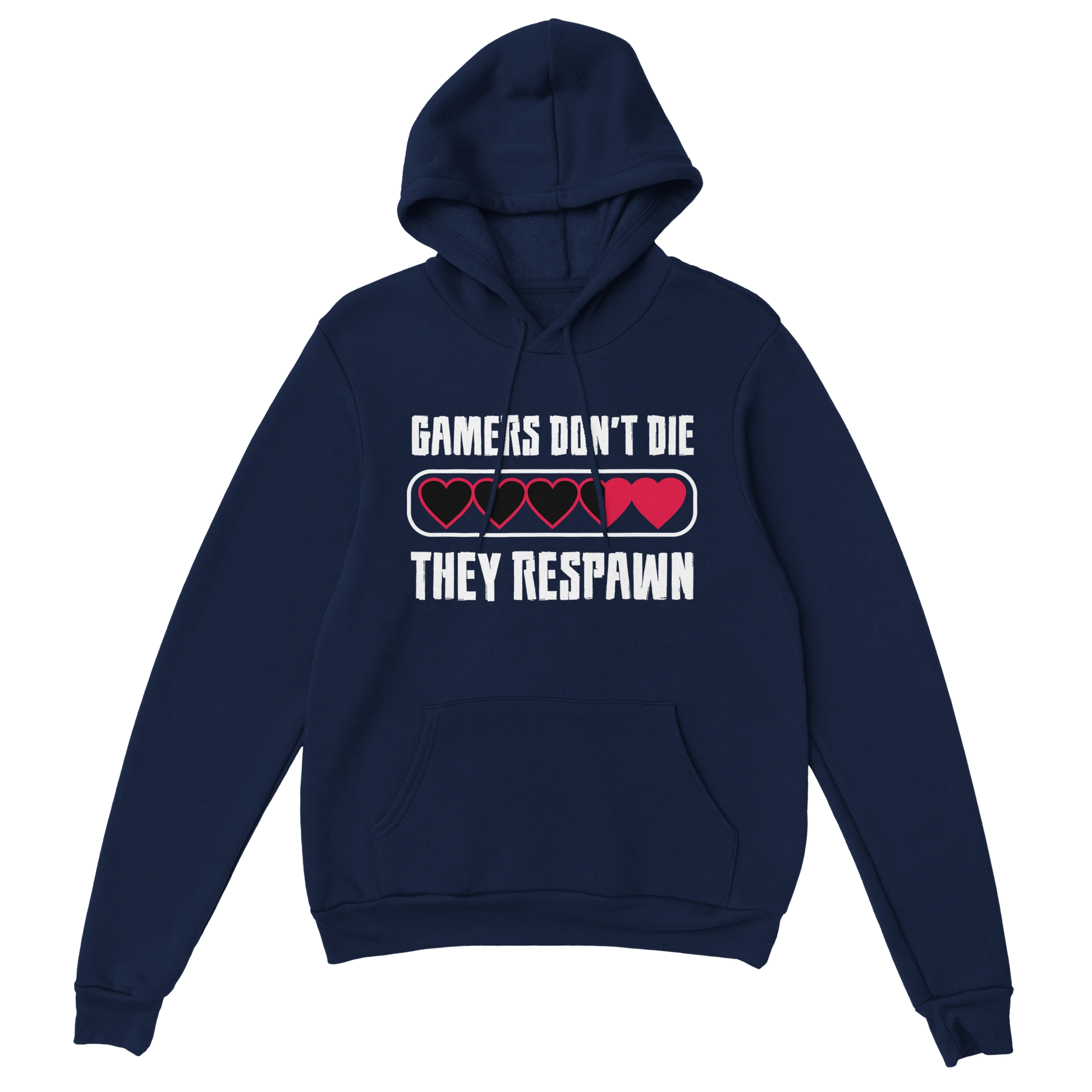 Gamer Hoodie - Gamers Don’t Die marine – Gaming Hoodie Flatlay mit Gamers Don’t Die Print