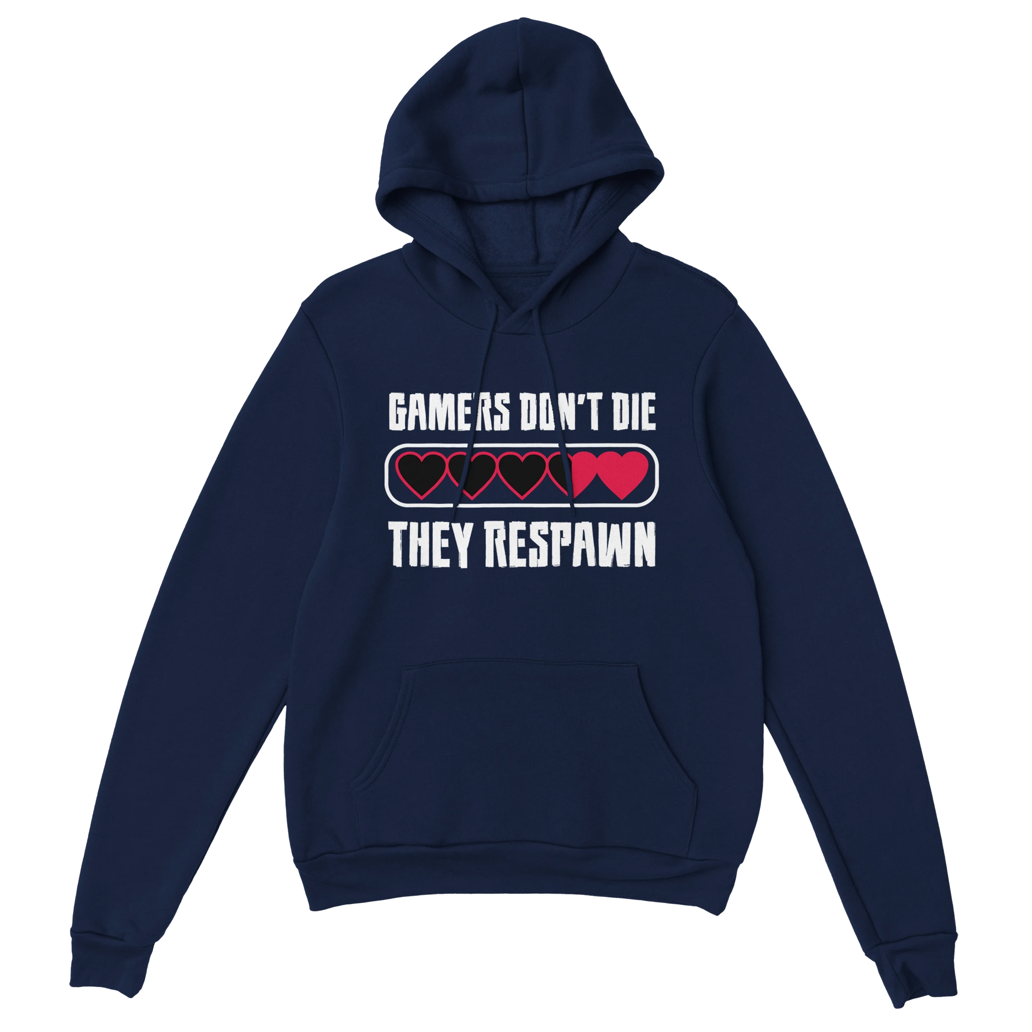 Gamer Hoodie - Gamers Don’t Die marine – Gaming Hoodie Flatlay mit Gamers Don’t Die Print