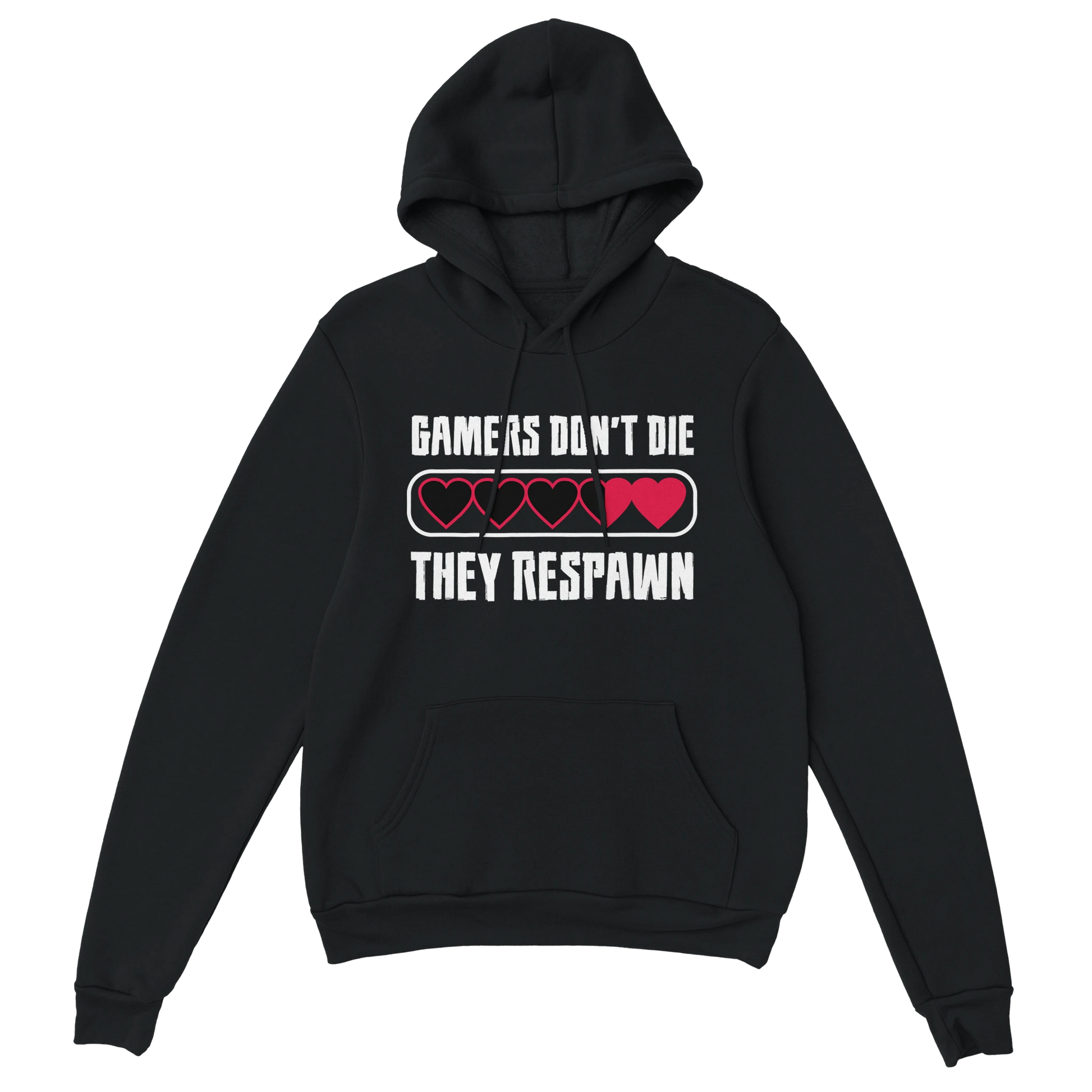 Gamer Hoodie - Gamers Don’t Die schwarz – Gaming Hoodie Flatlay mit Gamers Don’t Die Print
