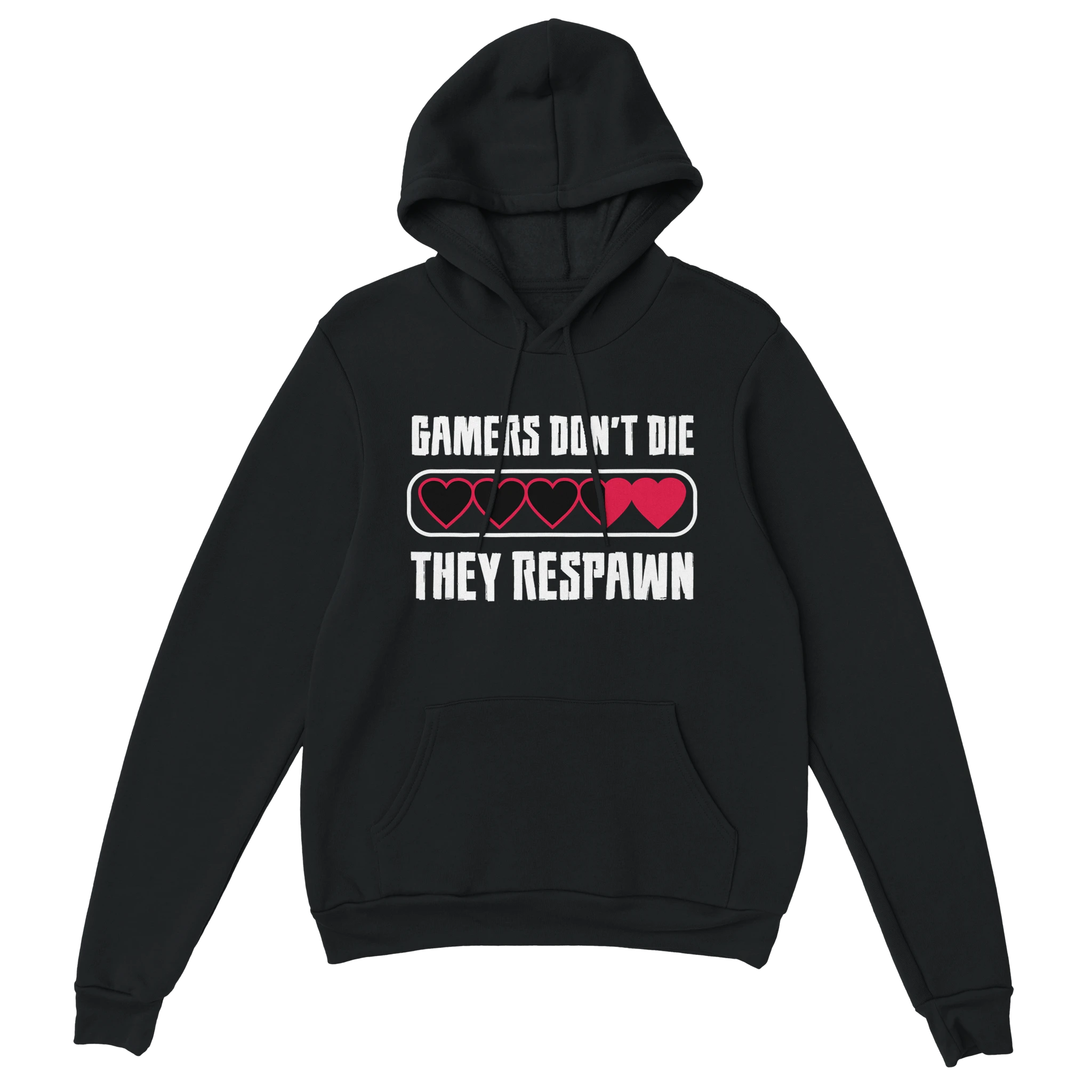Gamer Hoodie - Gamers Don’t Die schwarz – Gaming Hoodie Flatlay mit Gamers Don’t Die Print