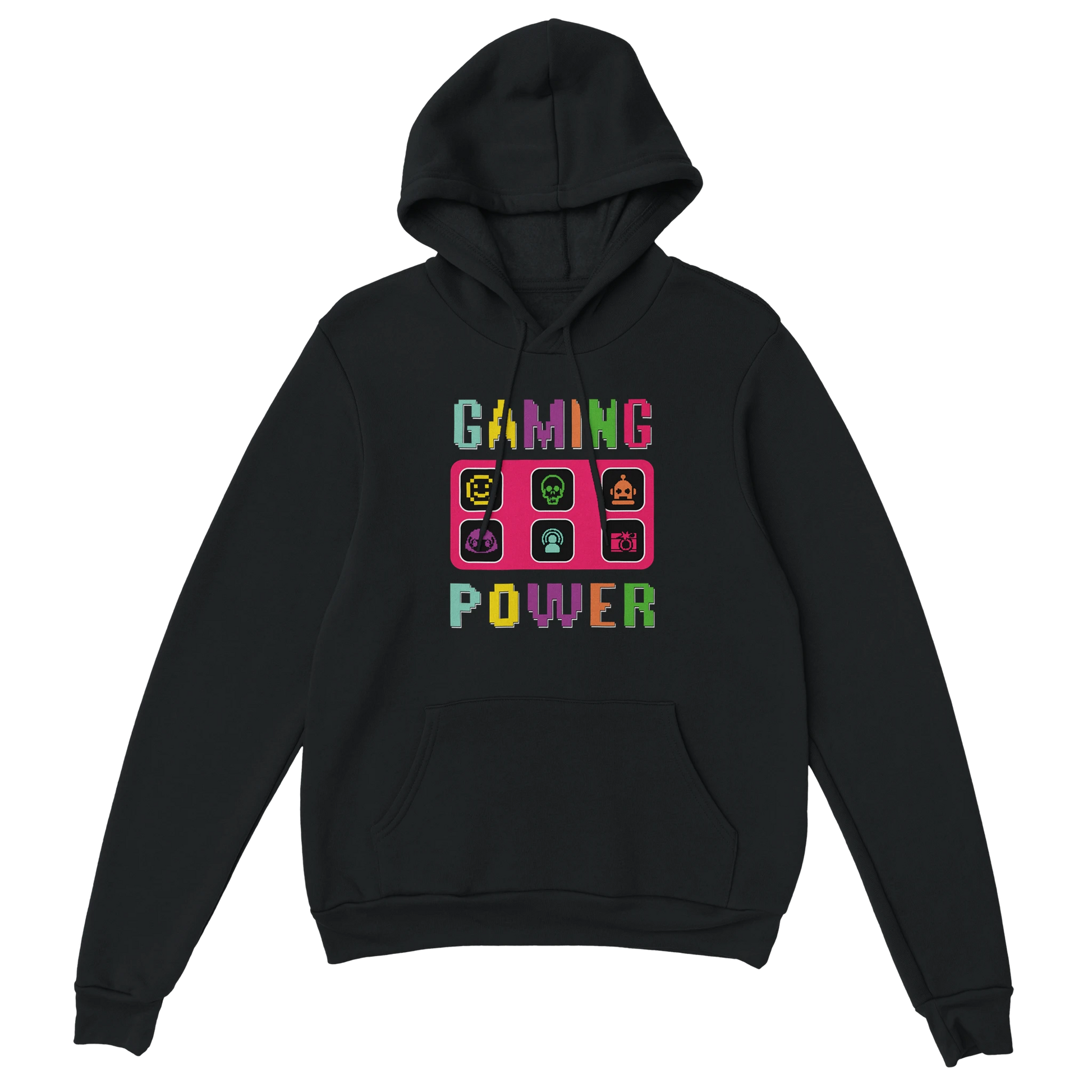 Gamer Hoodie - Gaming Power schwarz – Gaming Hoodie Flatlay mit Gaming Power Print