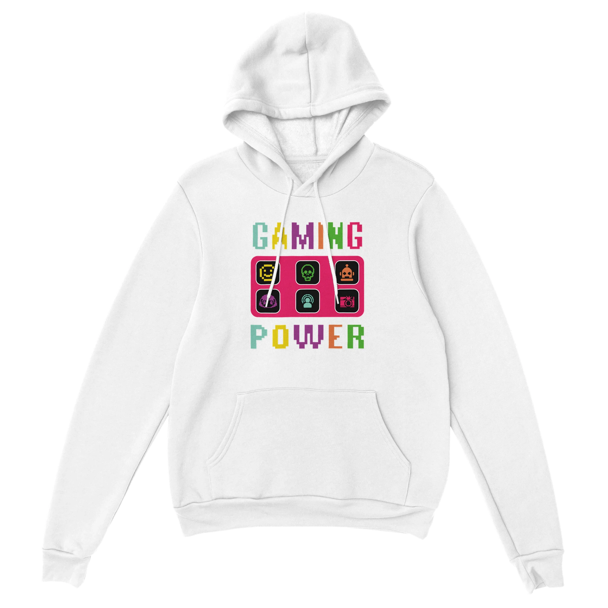 Gamer Hoodie - Gaming Power weiss – Gaming Hoodie Flatlay mit Gaming Power Print