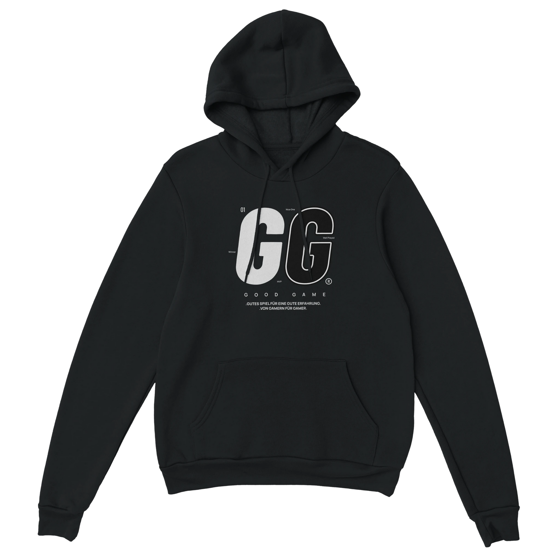 Gamer Hoodie - Good Game schwarz – Gaming Hoodie Flatlay mit Good Game Print