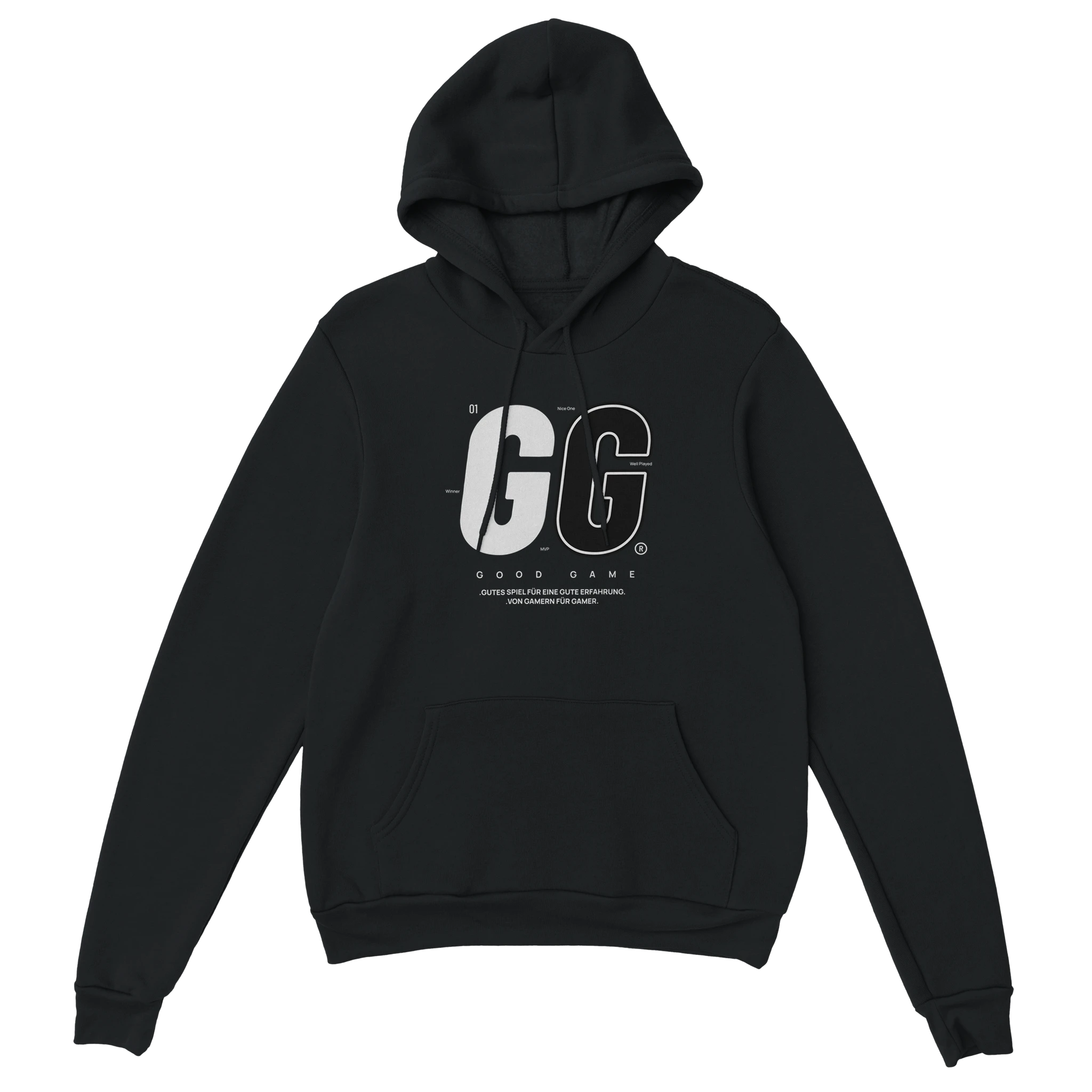 Gamer Hoodie - Good Game schwarz – Gaming Hoodie Flatlay mit Good Game Print