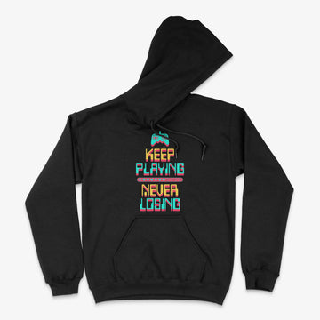 Gamer Hoodie - Keep Playing Never Losing Hoodie in Farbe schwarz  
