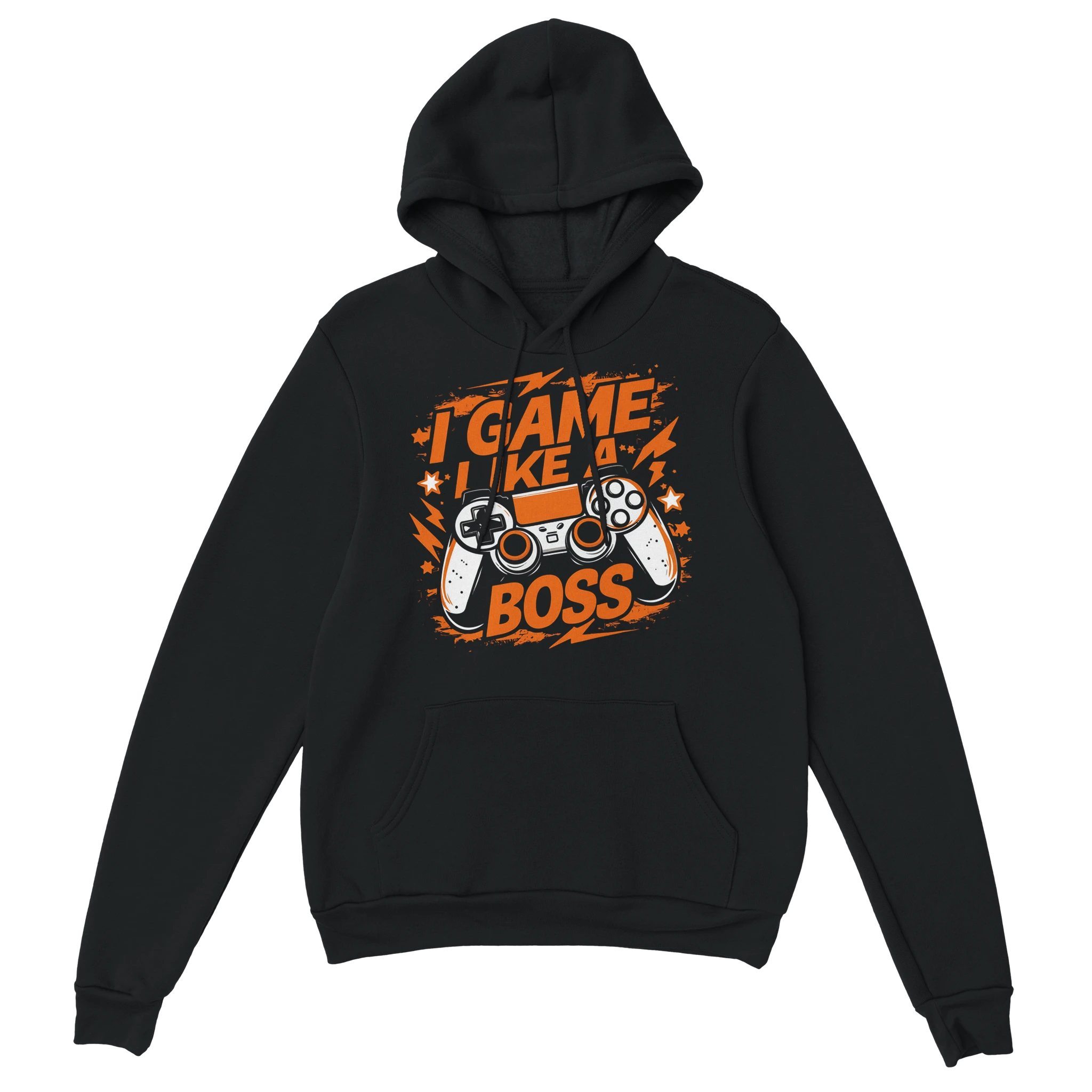 Gamer Hoodie - Like a Boss schwarz – Gaming Hoodie Flatlay mit Like a Boss Print