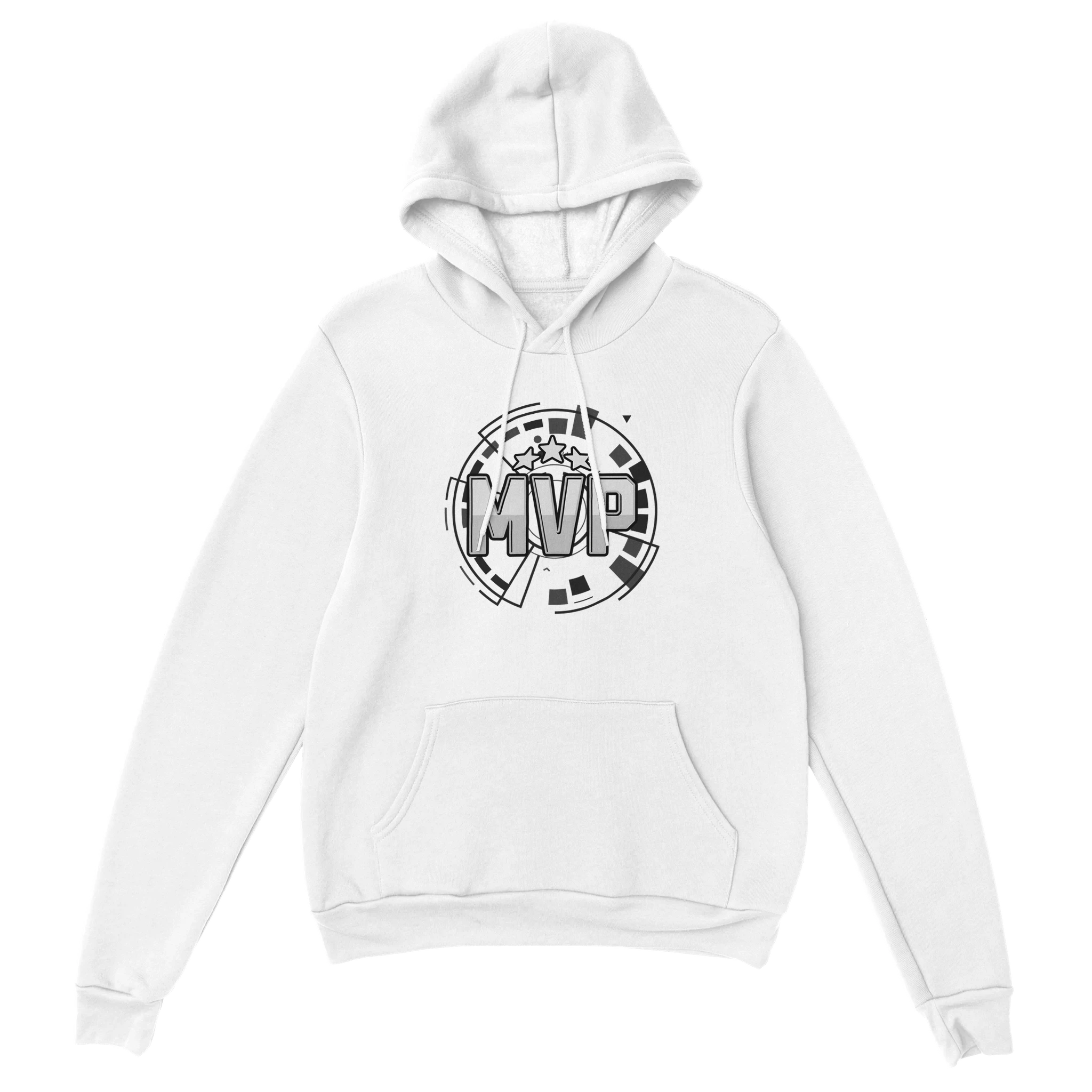 Gamer Hoodie - MVP weiss – Gaming Hoodie Flatlay mit MVP Print