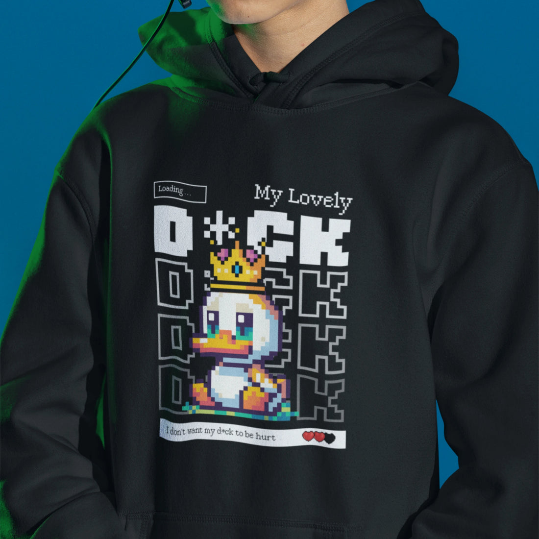 Gamer Hoodie - My Lovely Duck schwarz – Gaming Hoodie getragen von maennlichem Model mit My Lovely Duck Print