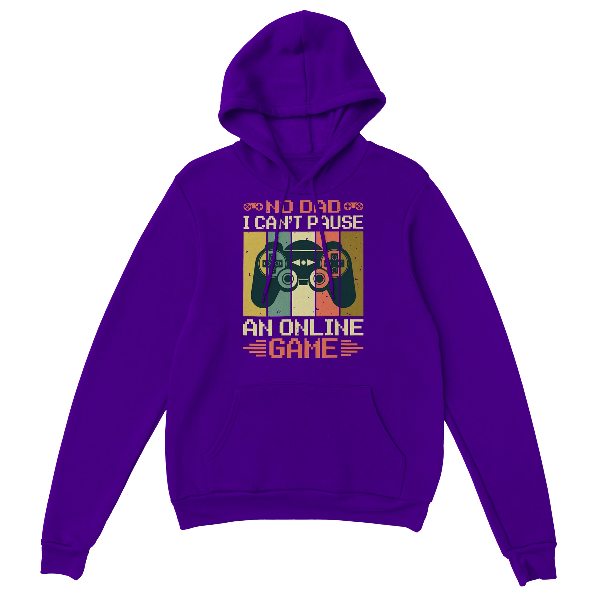 Gamer Hoodie - No Dad I Can’t Pause lila – Gaming Hoodie Flatlay mit No Dad I Can’t Pause Print