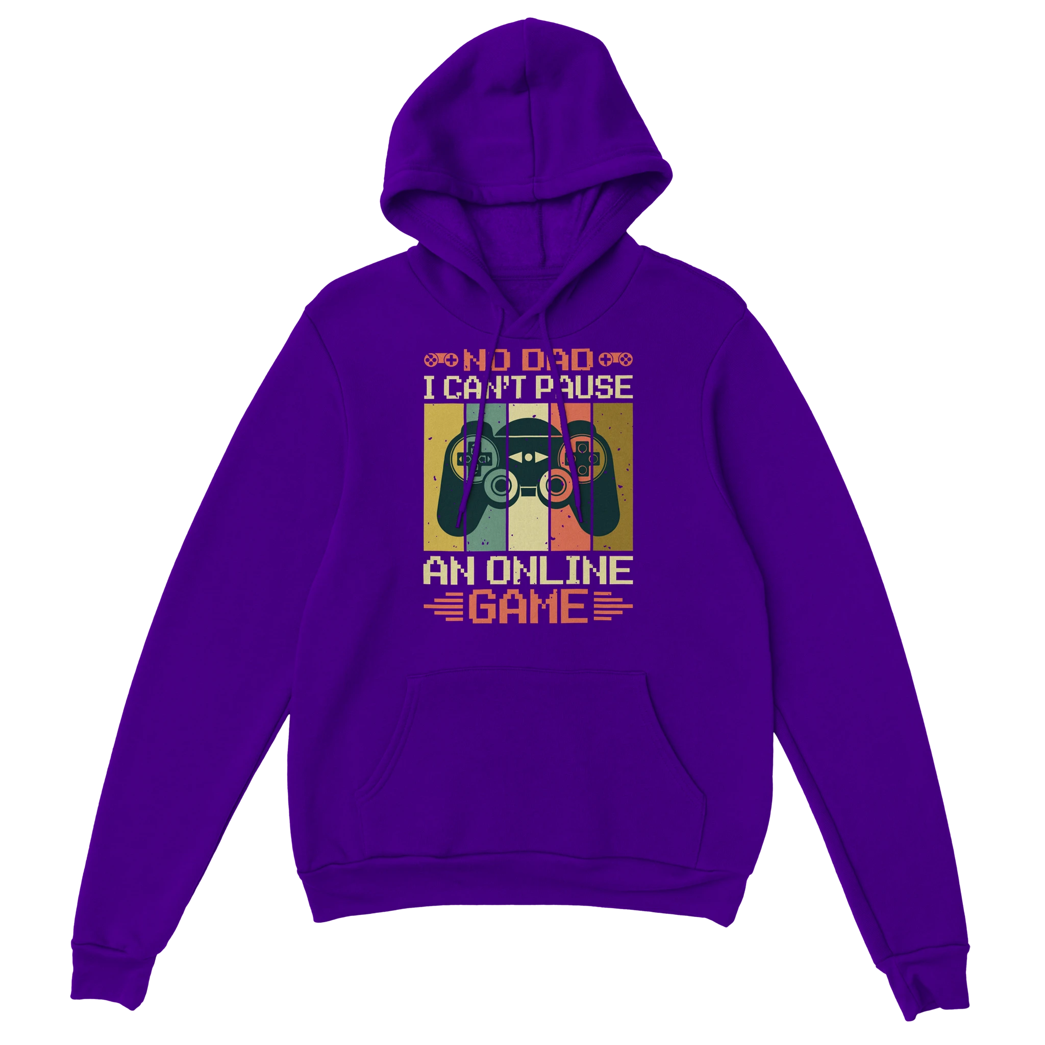 Gamer Hoodie - No Dad I Can’t Pause lila – Gaming Hoodie Flatlay mit No Dad I Can’t Pause Print
