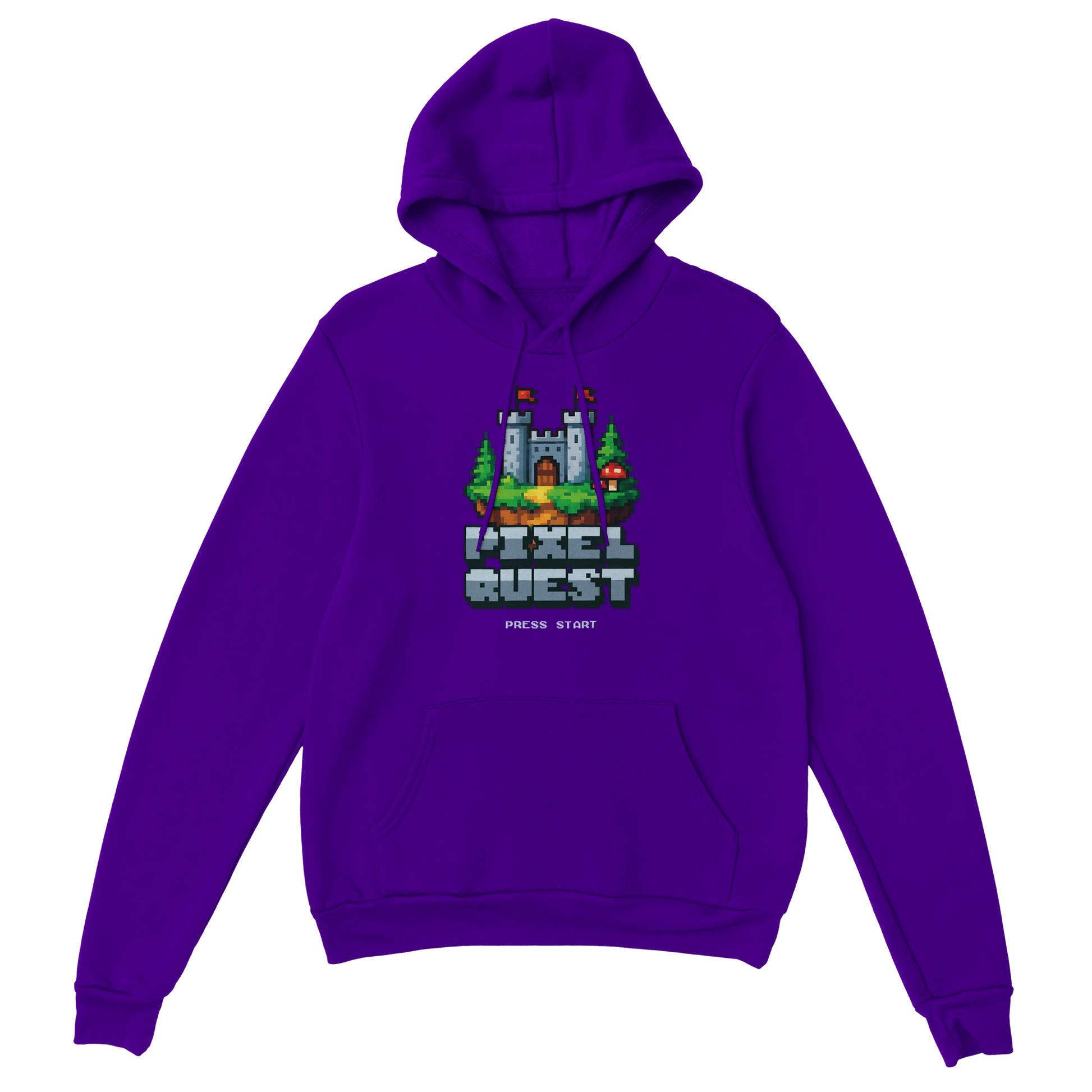 Gamer Hoodie - Pixel Quest lila – Gaming Hoodie Flatlay mit Pixel Quest Print
