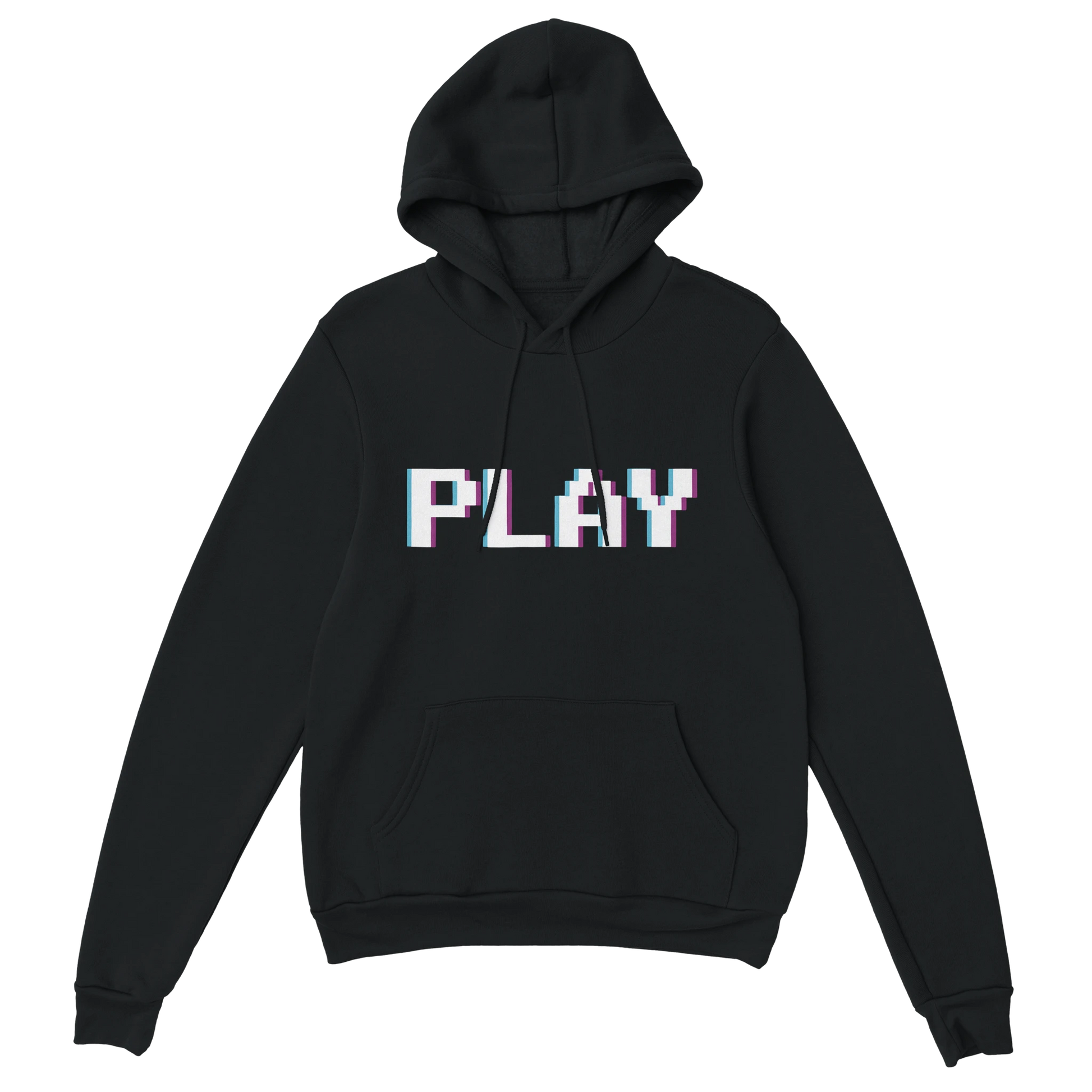 Gamer Hoodie - PLAY schwarz – Gaming Hoodie Flatlay mit PLAY Print