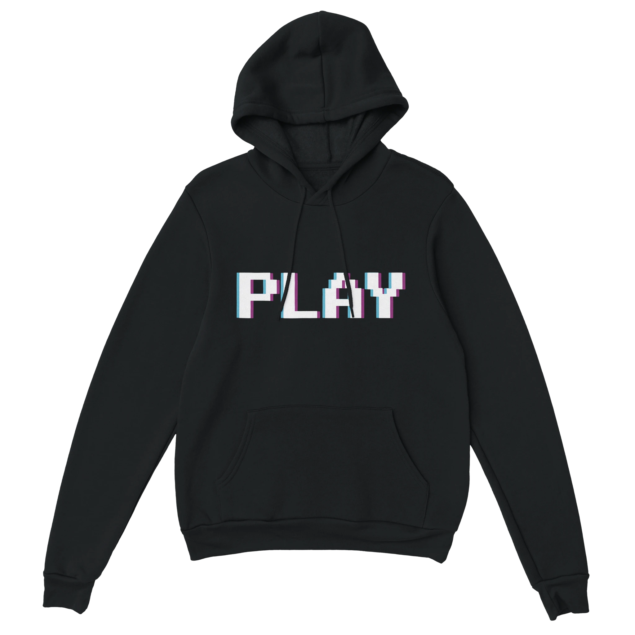 Gamer Hoodie - PLAY schwarz – Gaming Hoodie Flatlay mit PLAY Print