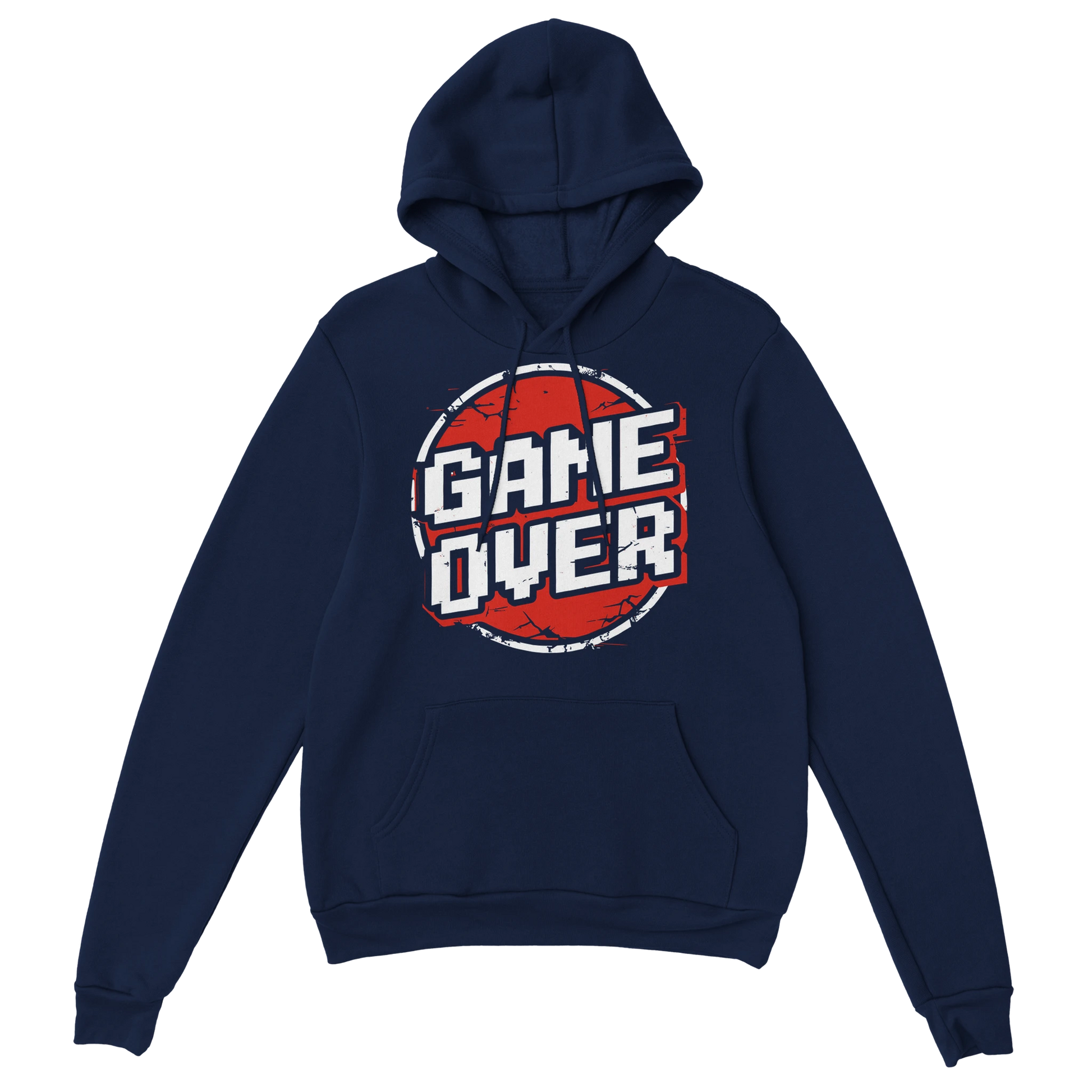Gamer Hoodie - Retro Game Over marine – Gaming Hoodie Flatlay mit Retro Game Over Print
