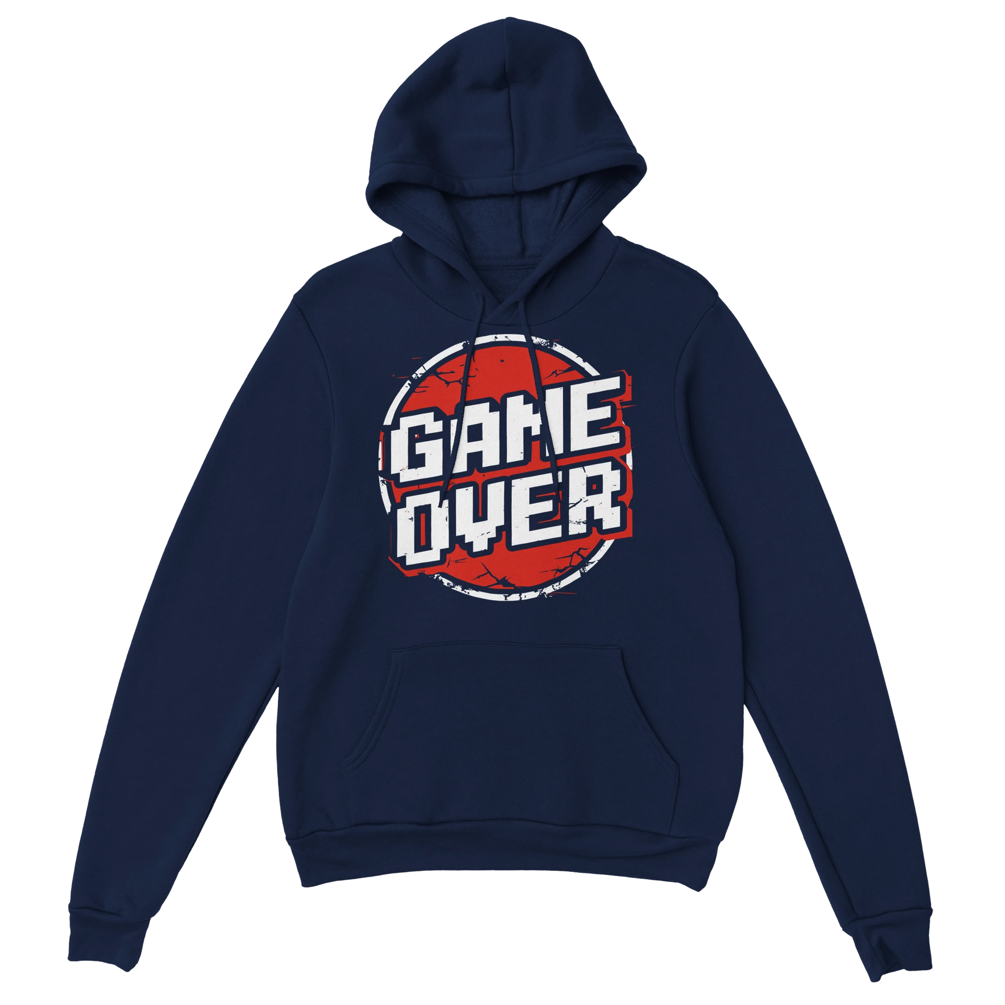 Gamer Hoodie - Retro Game Over marine – Gaming Hoodie Flatlay mit Retro Game Over Print