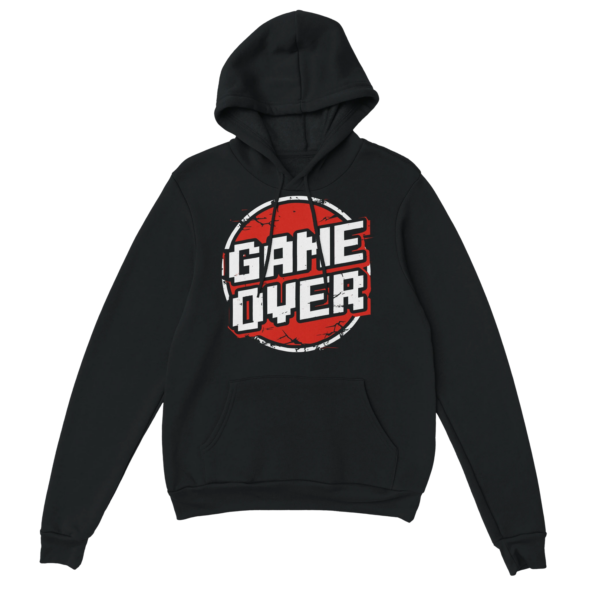 Gamer Hoodie - Retro Game Over schwarz – Gaming Hoodie Flatlay mit Retro Game Over Print