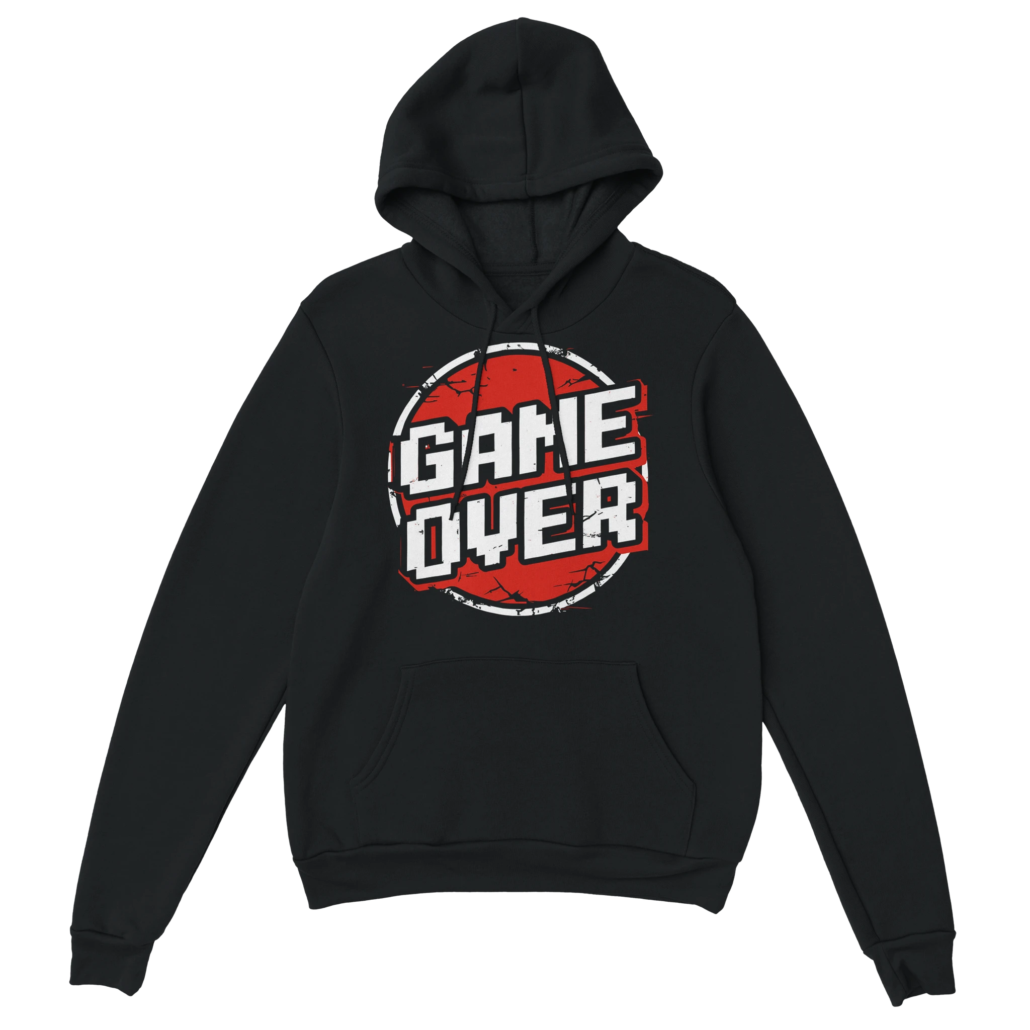 Gamer Hoodie - Retro Game Over schwarz – Gaming Hoodie Flatlay mit Retro Game Over Print