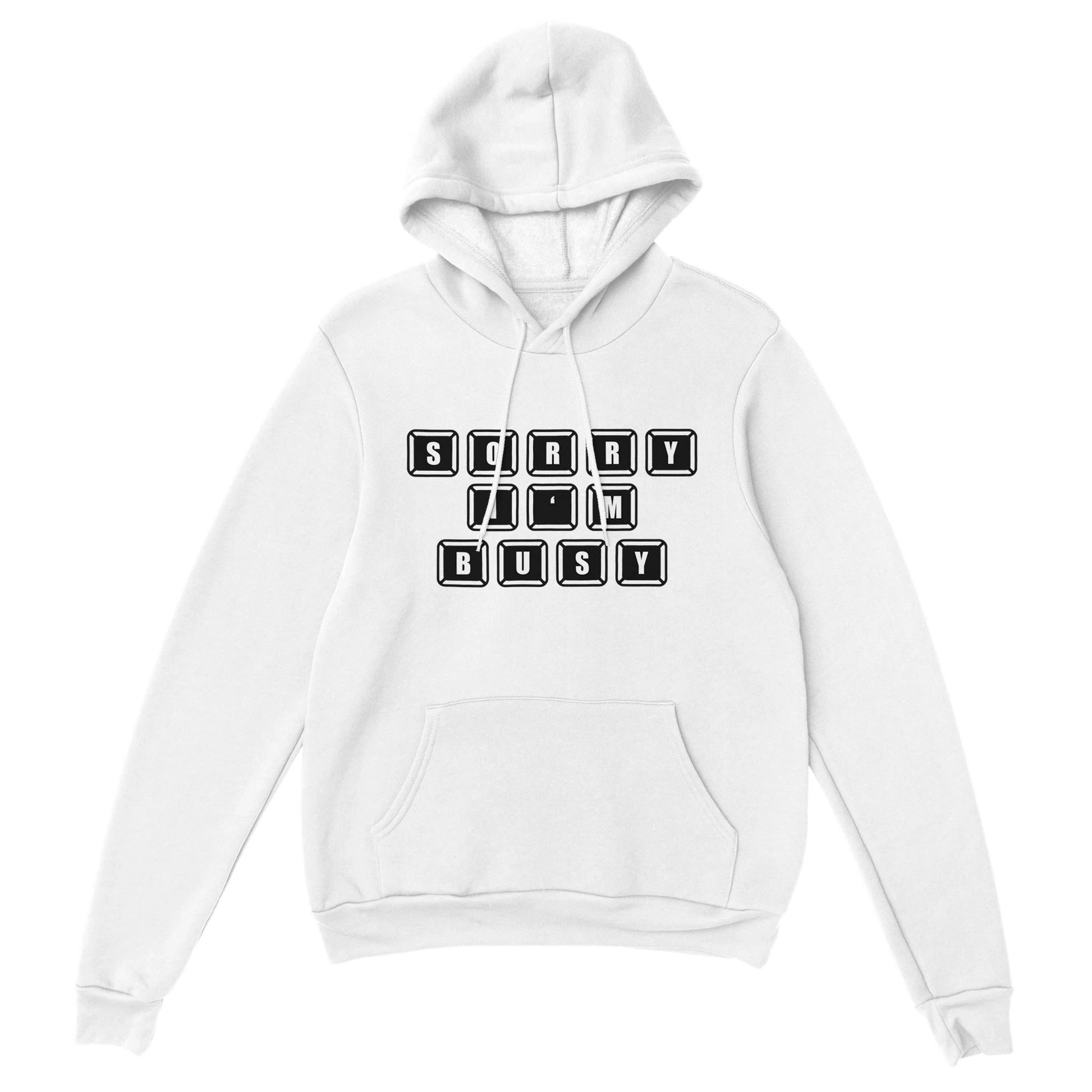 Gamer Hoodie - Sorry I’m Busy weiss – Gaming Hoodie Flatlay mit Sorry I’m Busy Print