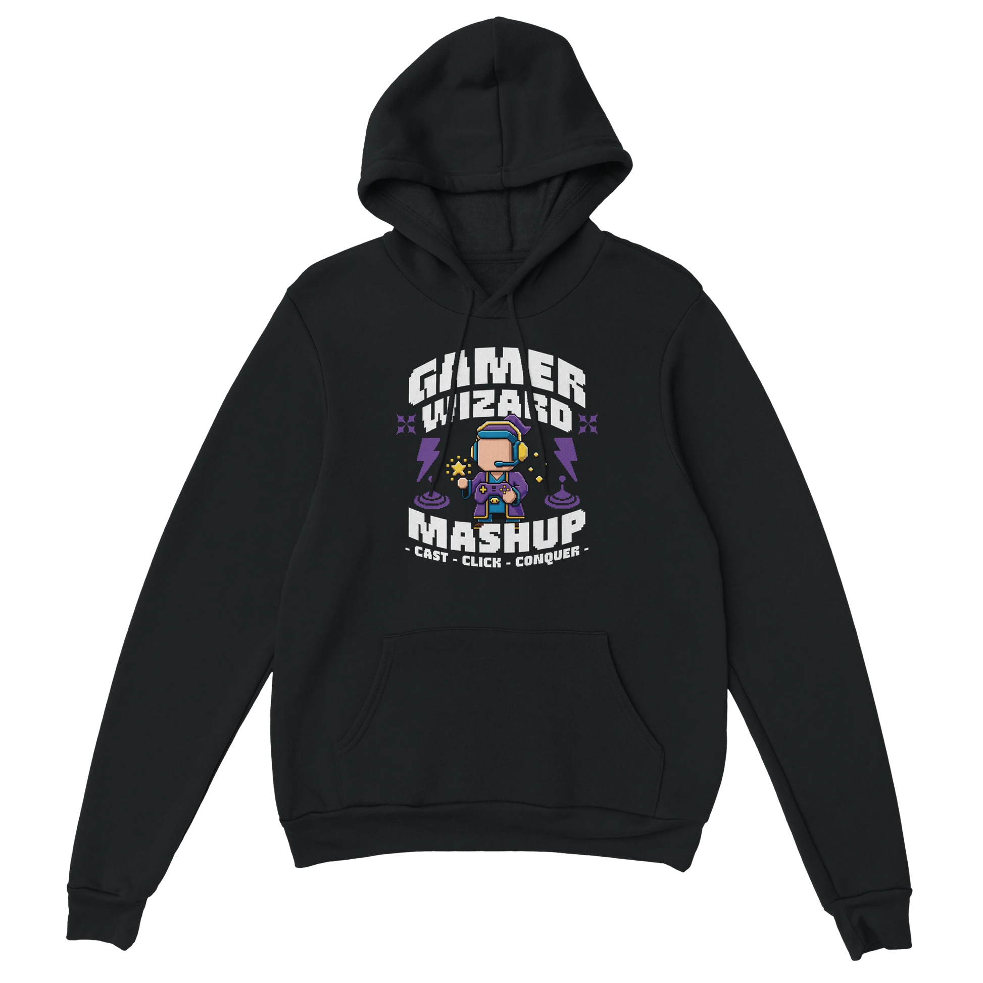 Gamer Hoodie - Wizard schwarz – Gaming Hoodie Flatlay mit Wizard Print
