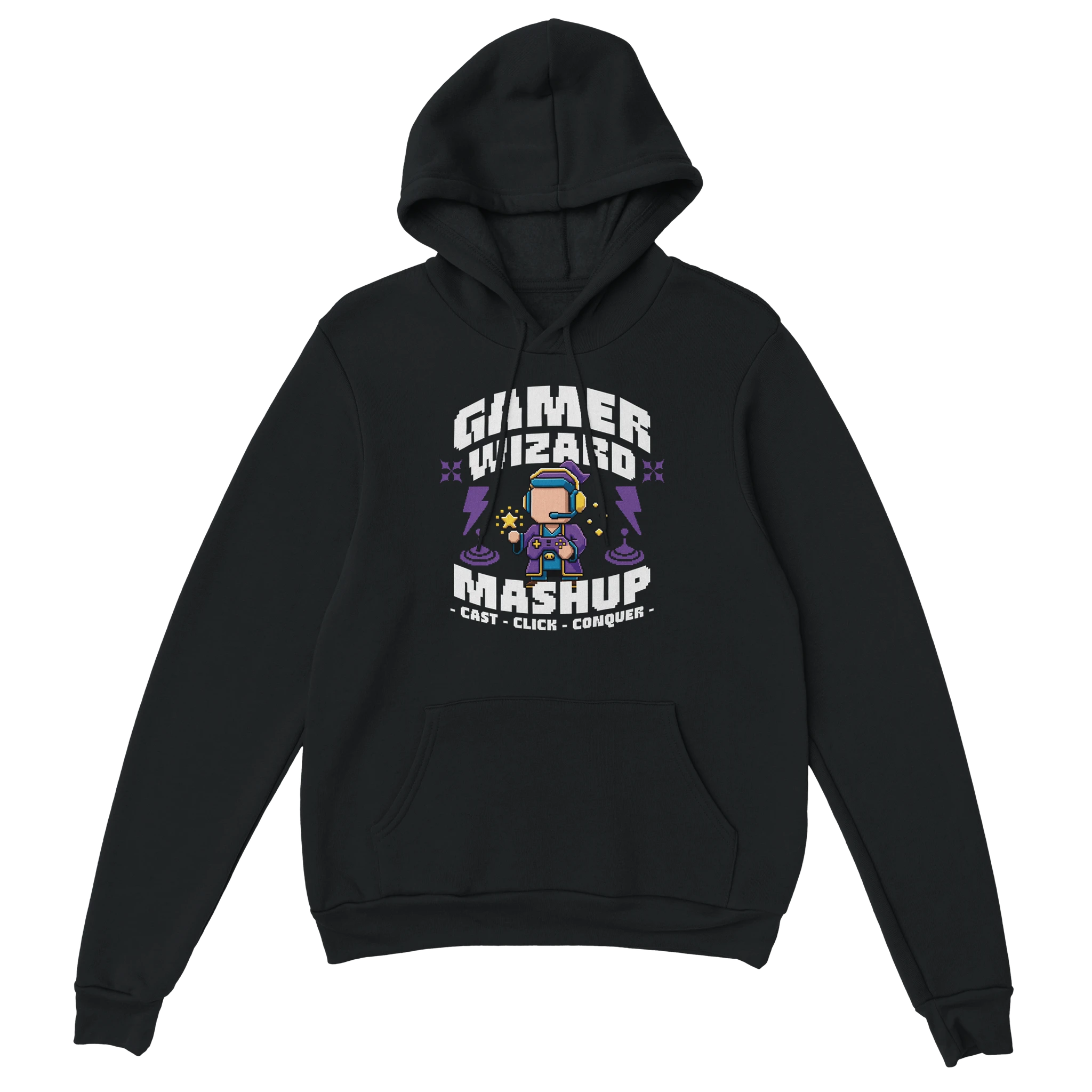 Gamer Hoodie - Wizard schwarz – Gaming Hoodie Flatlay mit Wizard Print