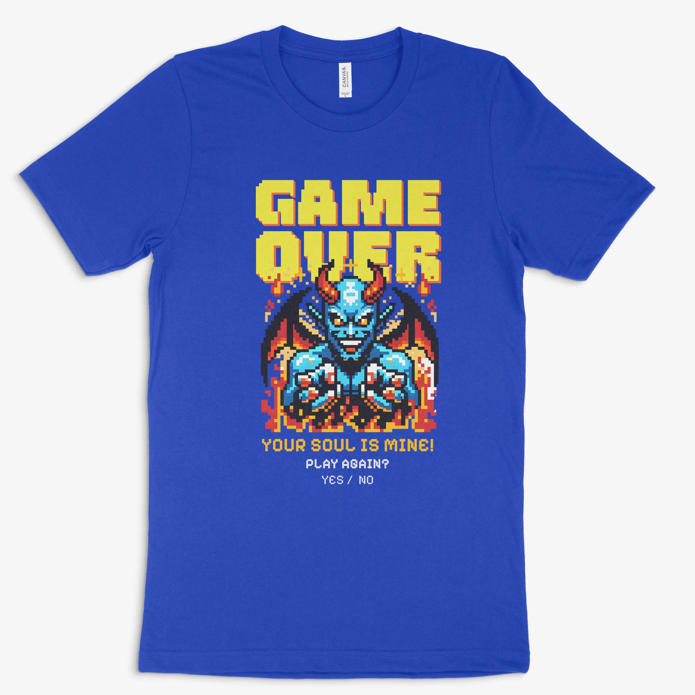 Gamer Shirt | Game Over – Pixel Demon in Farbe blau 