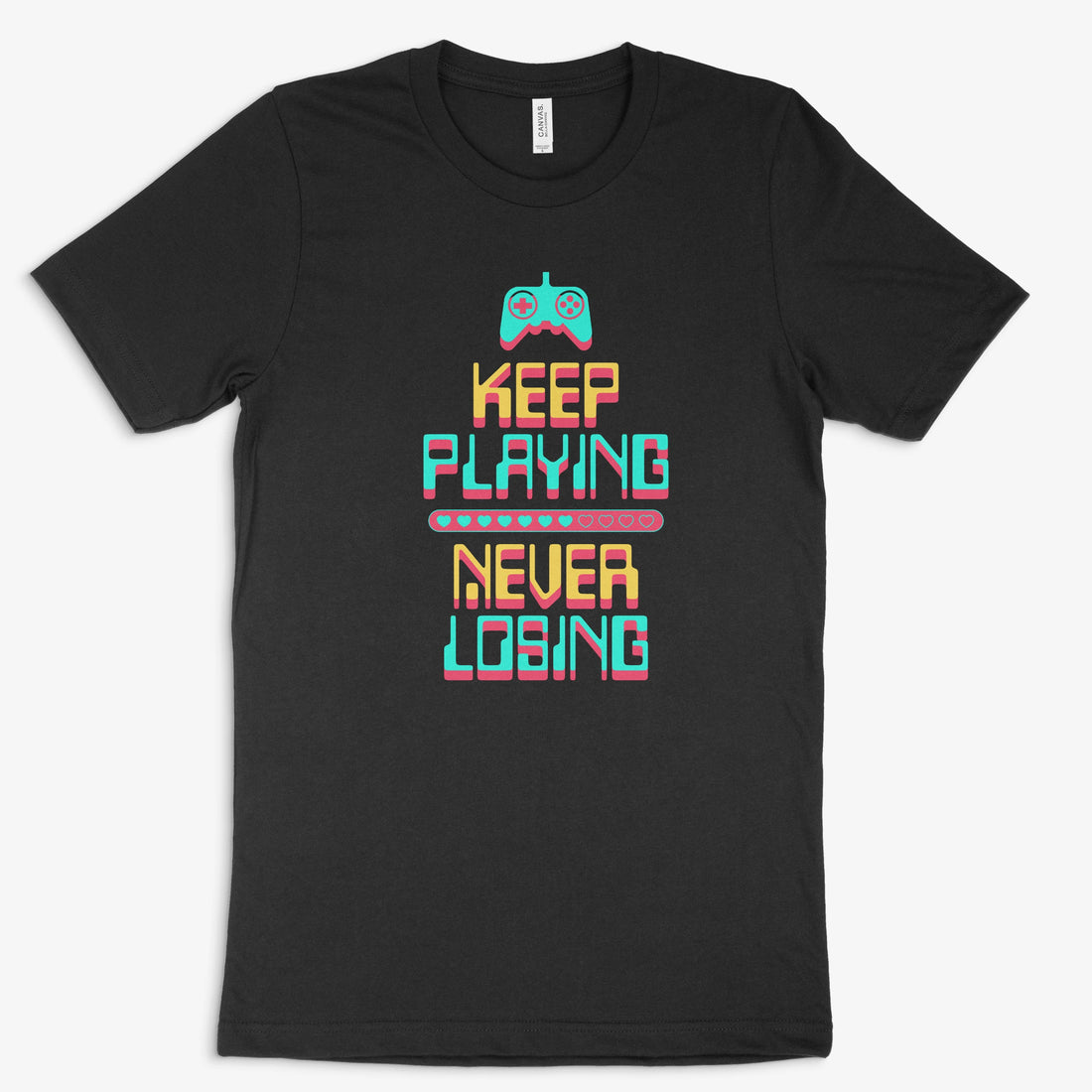 Gamer Shirt | Keep Playing – Never Losing in Farbe schwarz 